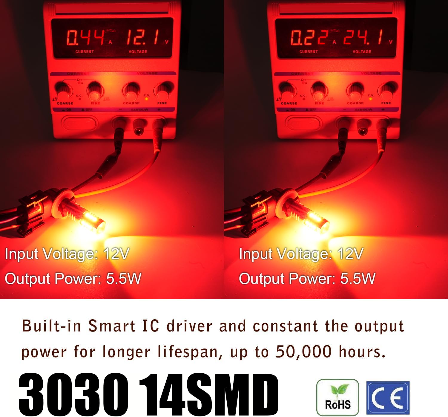 KISLED 881 LED Fog Light Bulb, High Power 3030 Chips, Extremely Bright, Red, Compatible with 889 894 896 898 886 Models