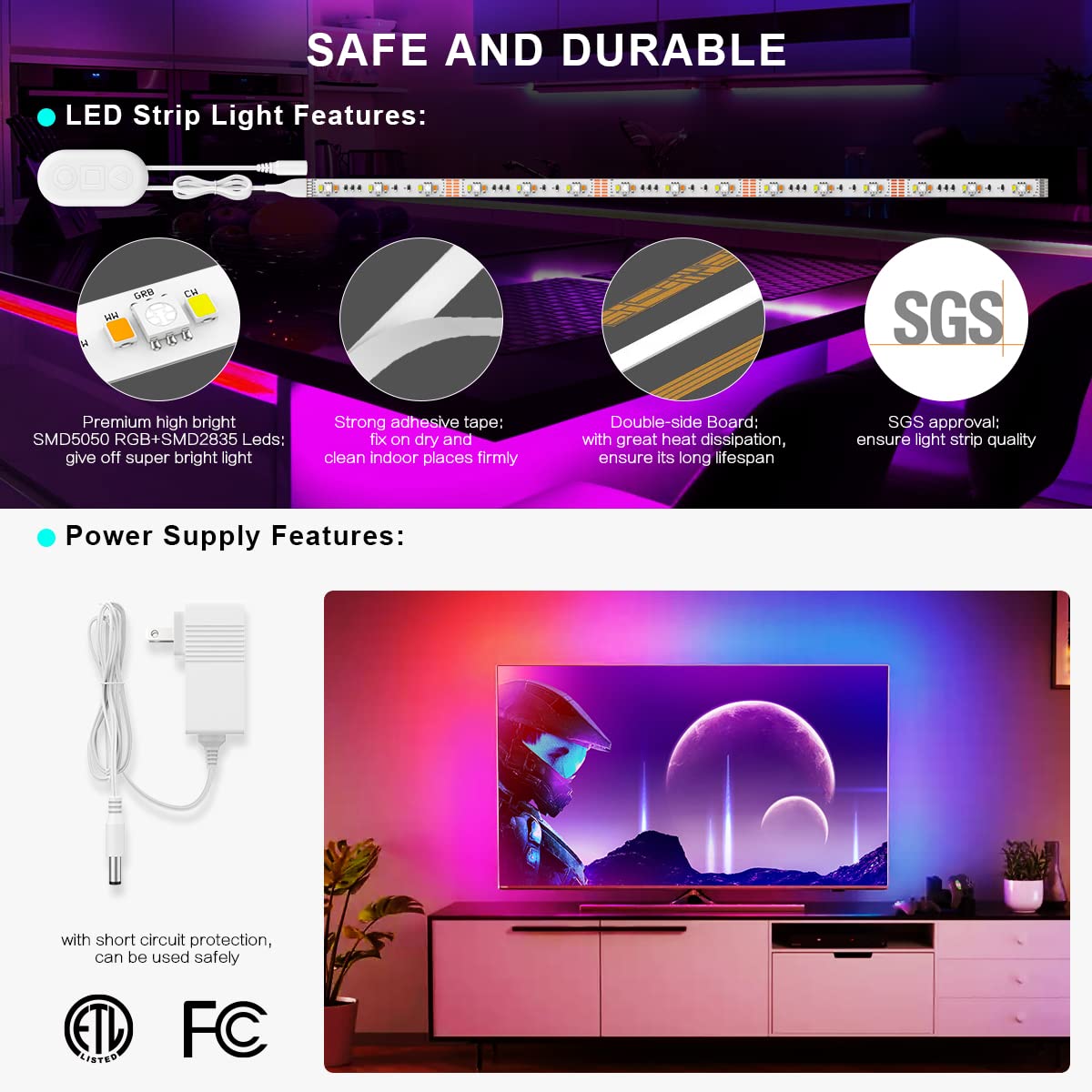 6 Pcs Wifi Rgbcw Under Cabinet Lights Kit,Work With Alexa,Google Assistant,App And Ir Remote,Music Sync Color Changing Led Light