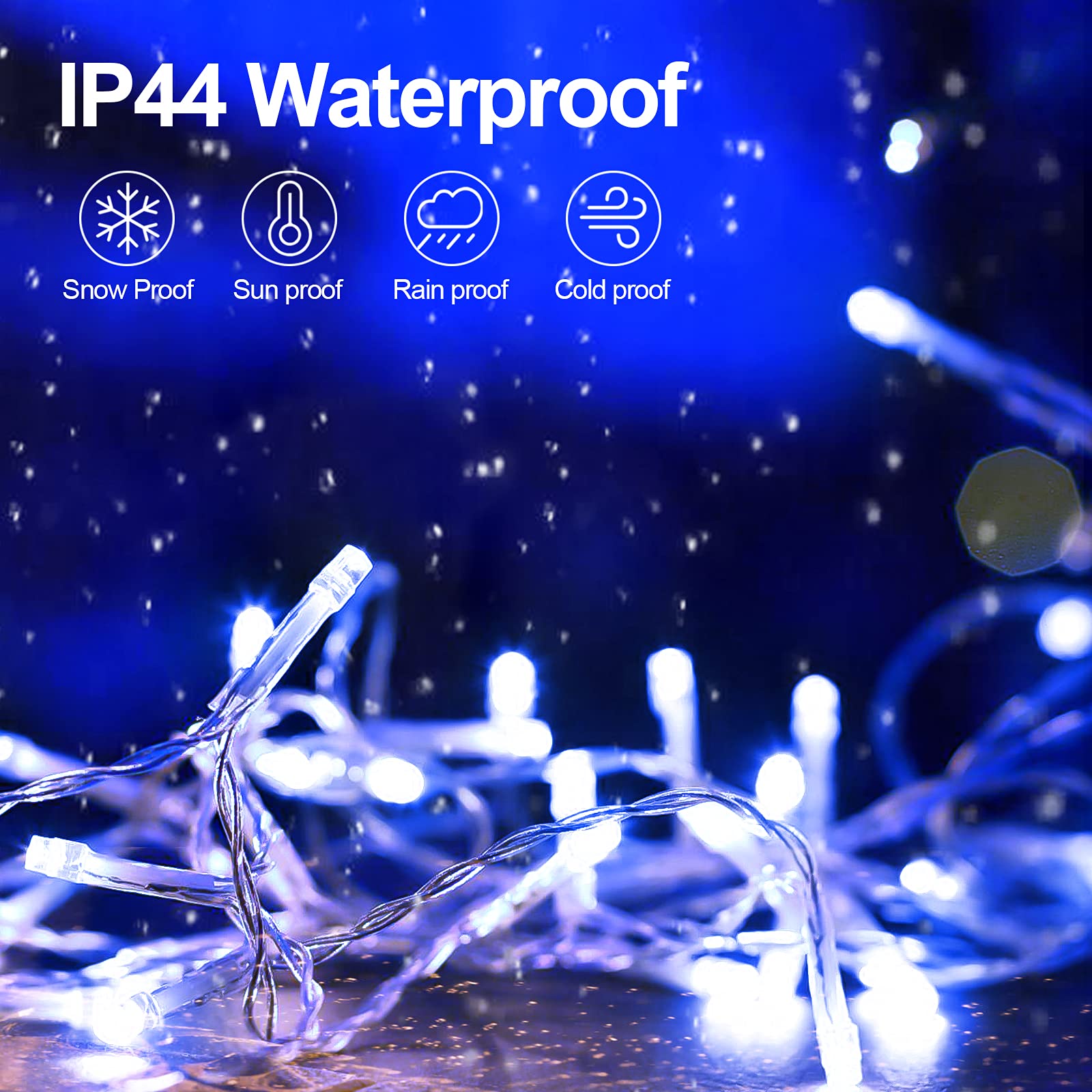 JXLEDAYY 1000 LED Christmas Lights Outdoor Waterproof 403 Ft Clear Wire Blue Model BG-CL3M3-306L01