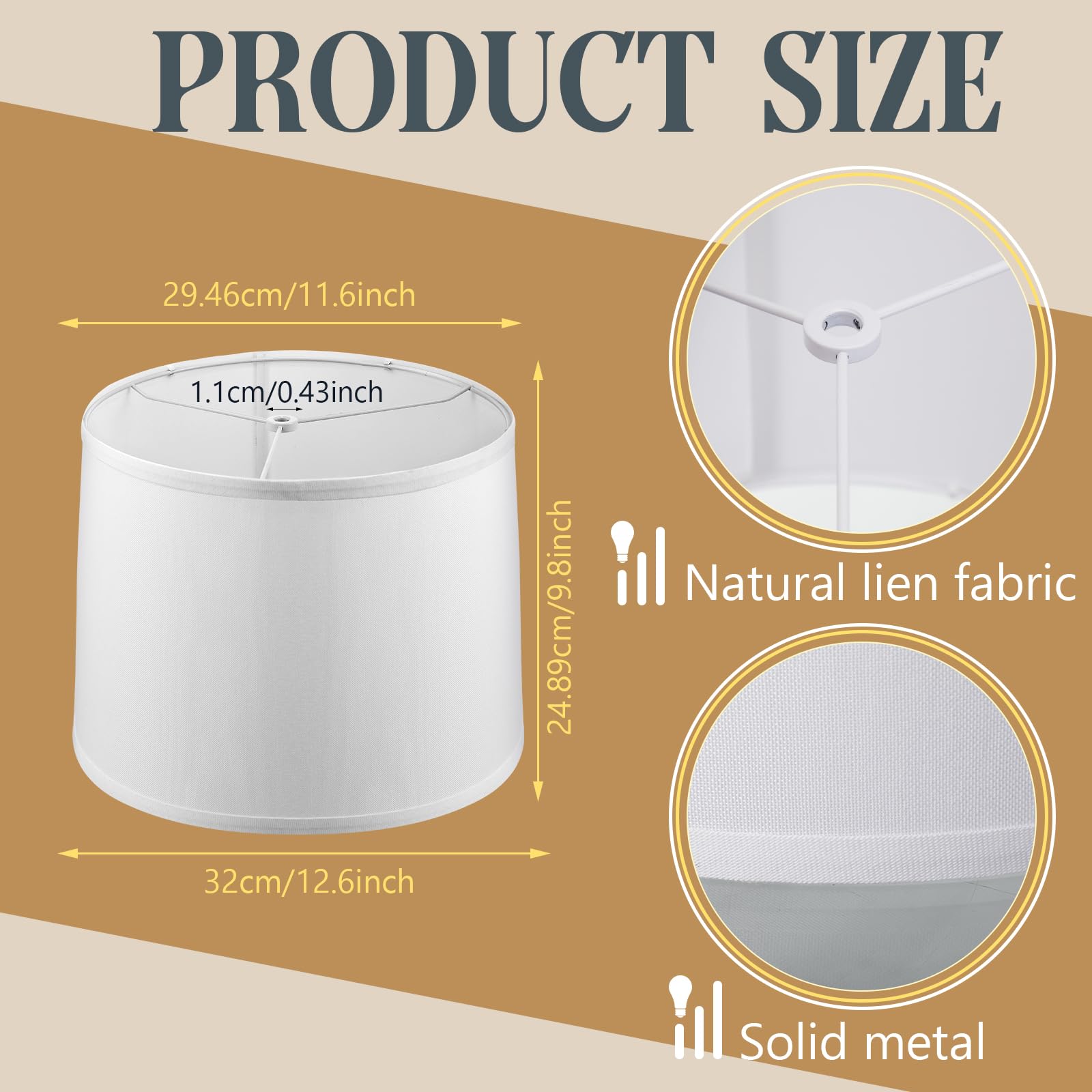 Nuanchu Drum Lampshade Natural Linen Lampshade Medium 11.6 Top x 12.6 Bottom x 9.8 High Classic Fabric Lamp Shades for Tab