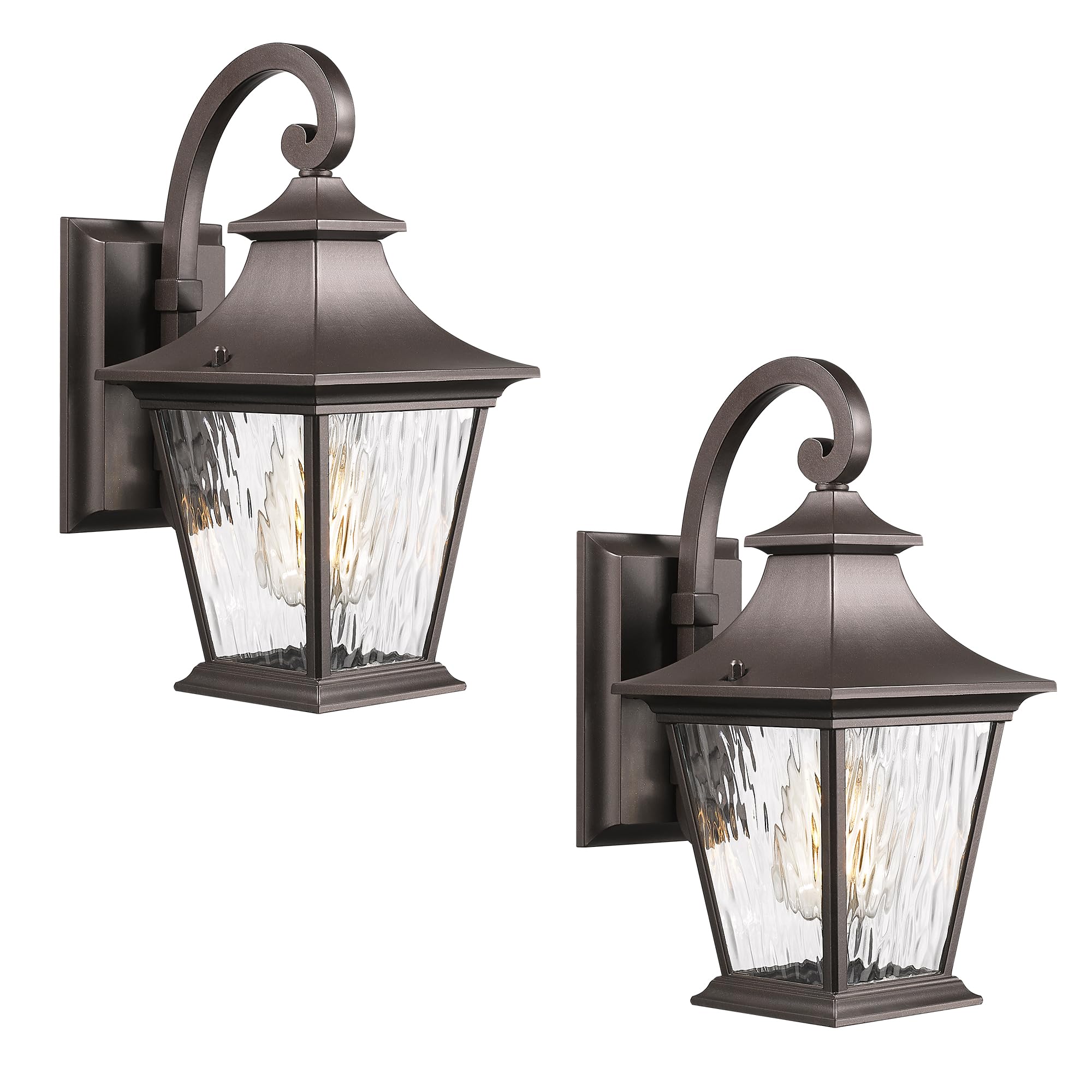 Emliviar 2 Pack Outdoor Wall Lights, Exterior Wall Lantern Sconce for Garage Patio, Oil Rubbed Bronze Finish with Water Ripple G