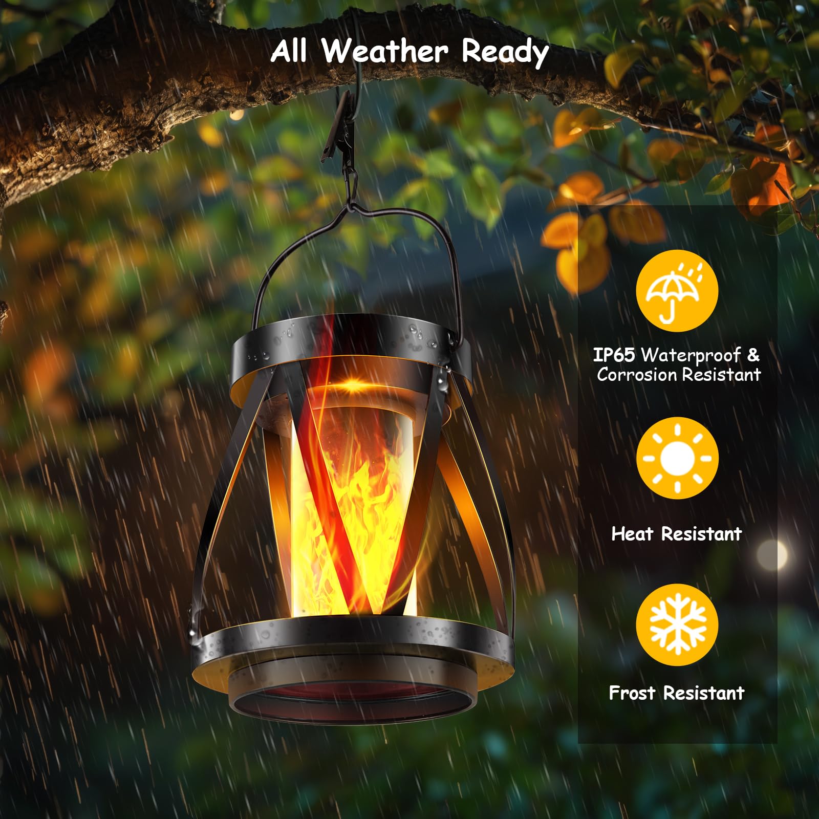 Garpar Solar Flickering Flame Lanterns Outdoor Waterproof - Upgraded Brighter Metal Hanging Solar Lights Outdoor, 2 Lighting Mod