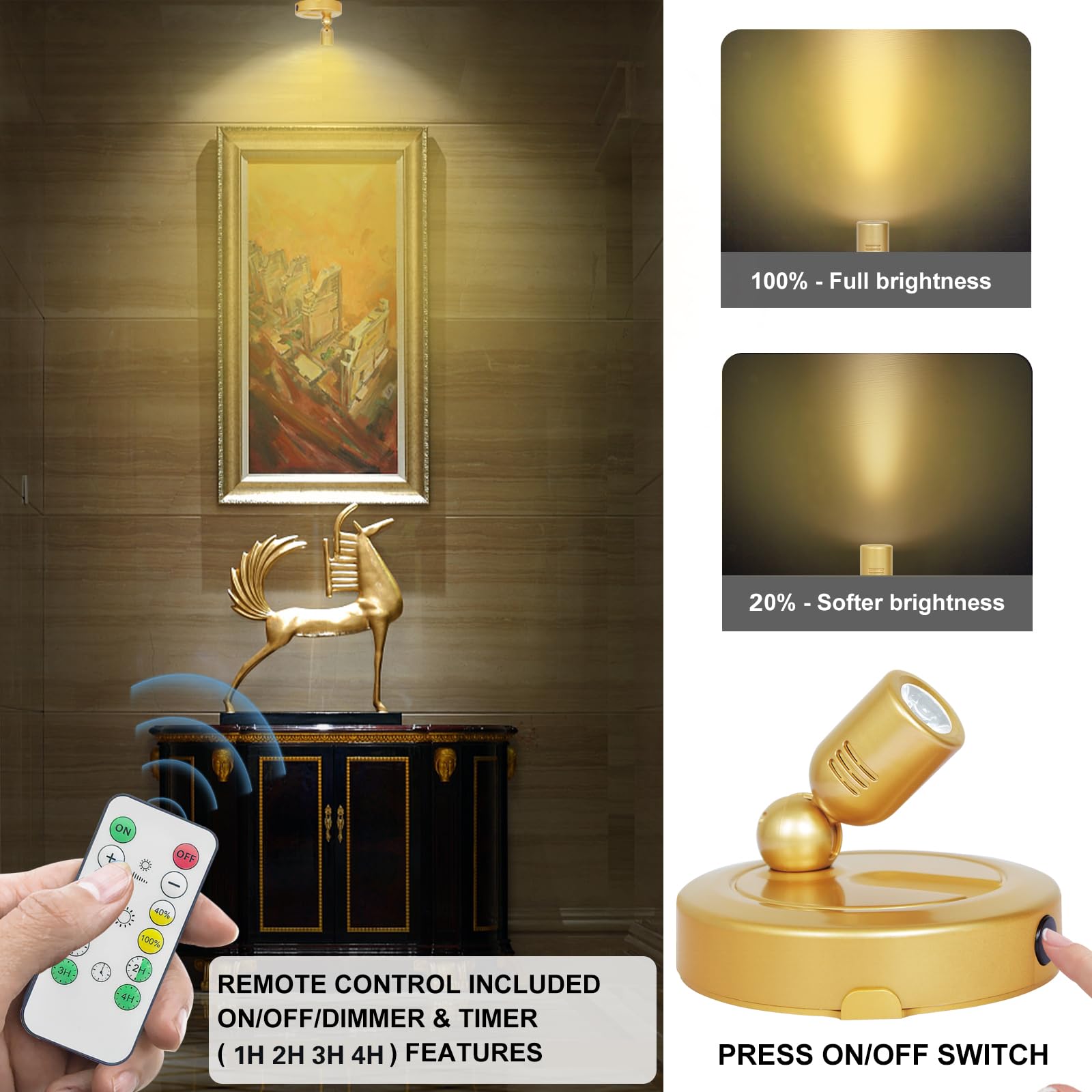 Hamvidne Indoor Spotlight, Battery Operated Spotlights With Remote, Picture Lights For Wall, Plant Tree Spotlight With Timer, Up