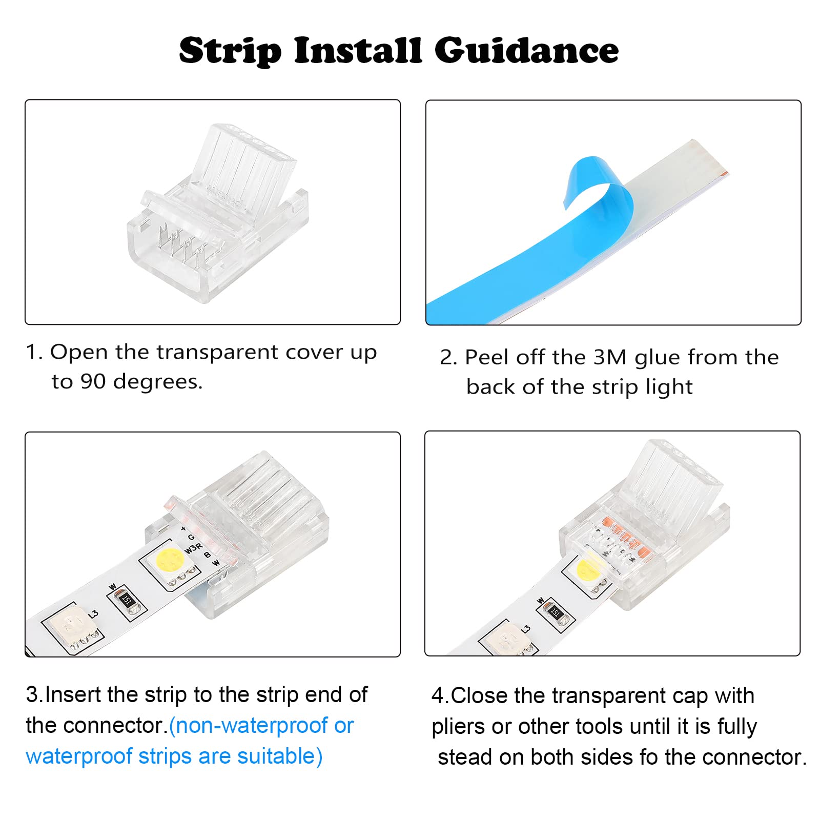 Homelylife 5 Pin Led Strip Connectors 12Mm Solderless 10 Pcs With 16.4Ft Extension Cable 5 Conductor For Waterproof Or Non-Water