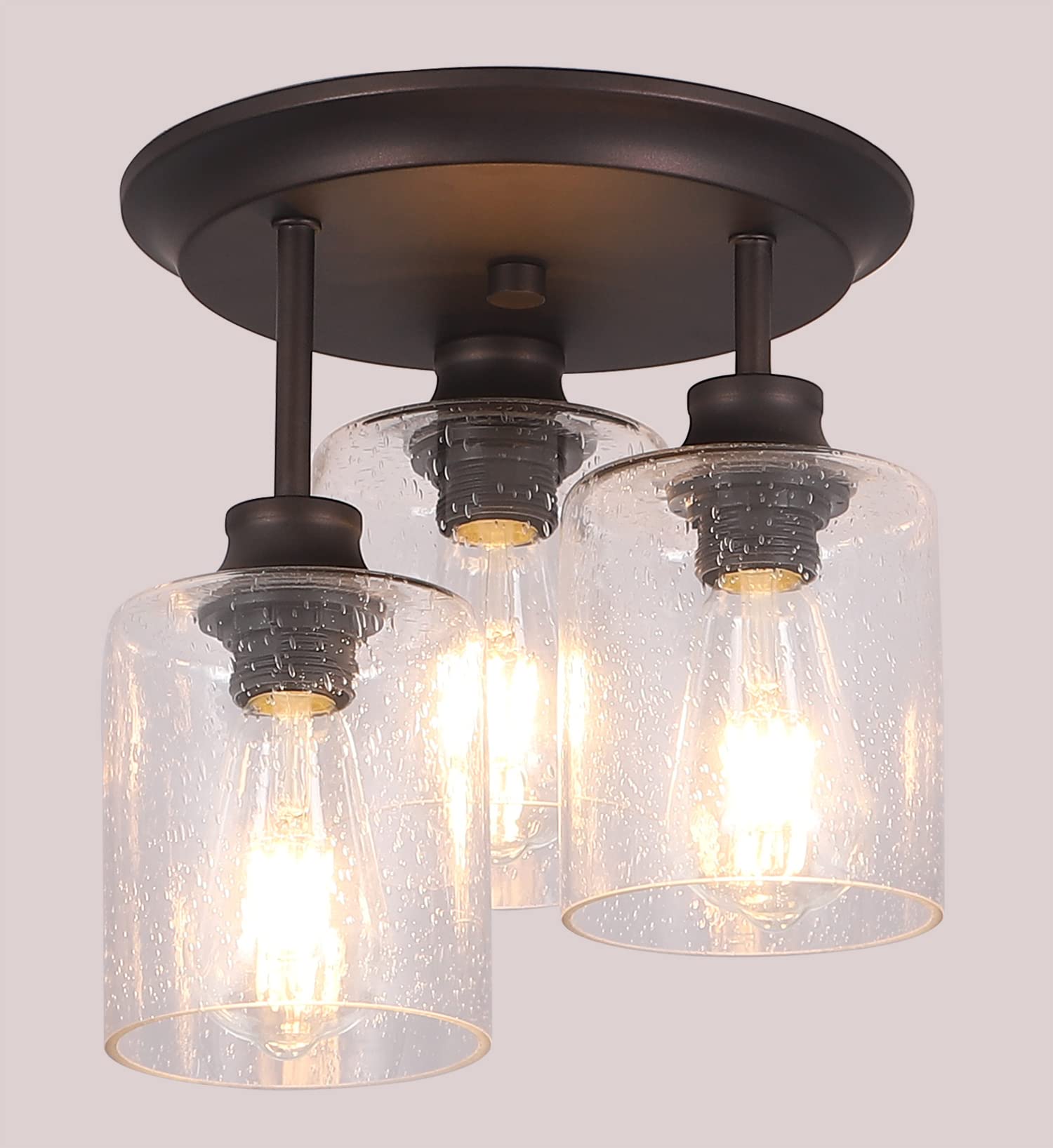 winsmart Semi Flush Mount Ceiling Light with Seeded Glass Shades for Kitchen Hallway and Dining Room, 3-Lights Rustic Ceiling Li