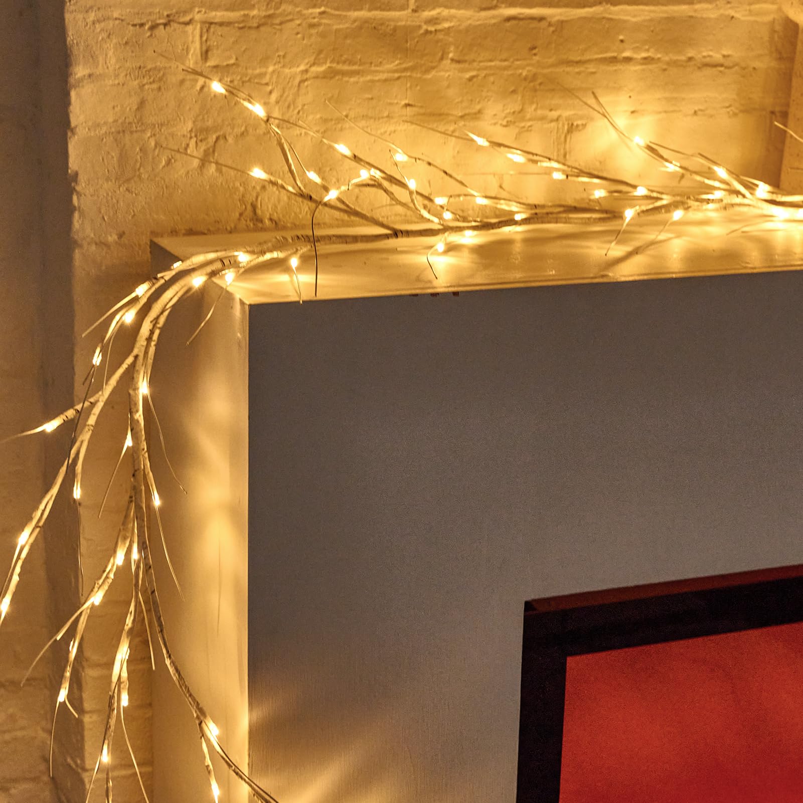 Birch Vine With Lights With Timer 6Ft 72Led  Artificial Tree For Walls Birch Twig For Room Decor Mantle Fireplace Holiday Christmas Decorations Birch Branches - Battery Operated