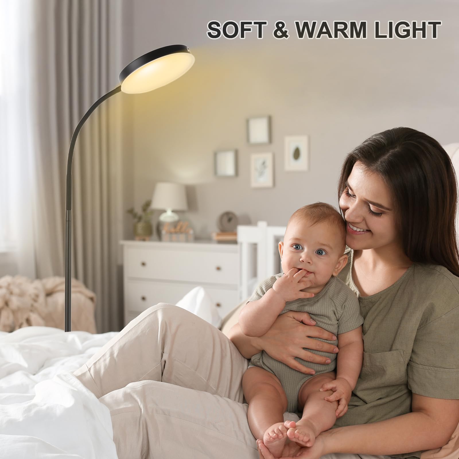 LALISU LED Floor Lamp - Adjustable Brightness & Color Temperatures, Black, Model LALISULEDFL08, Touch Control Gooseneck Design