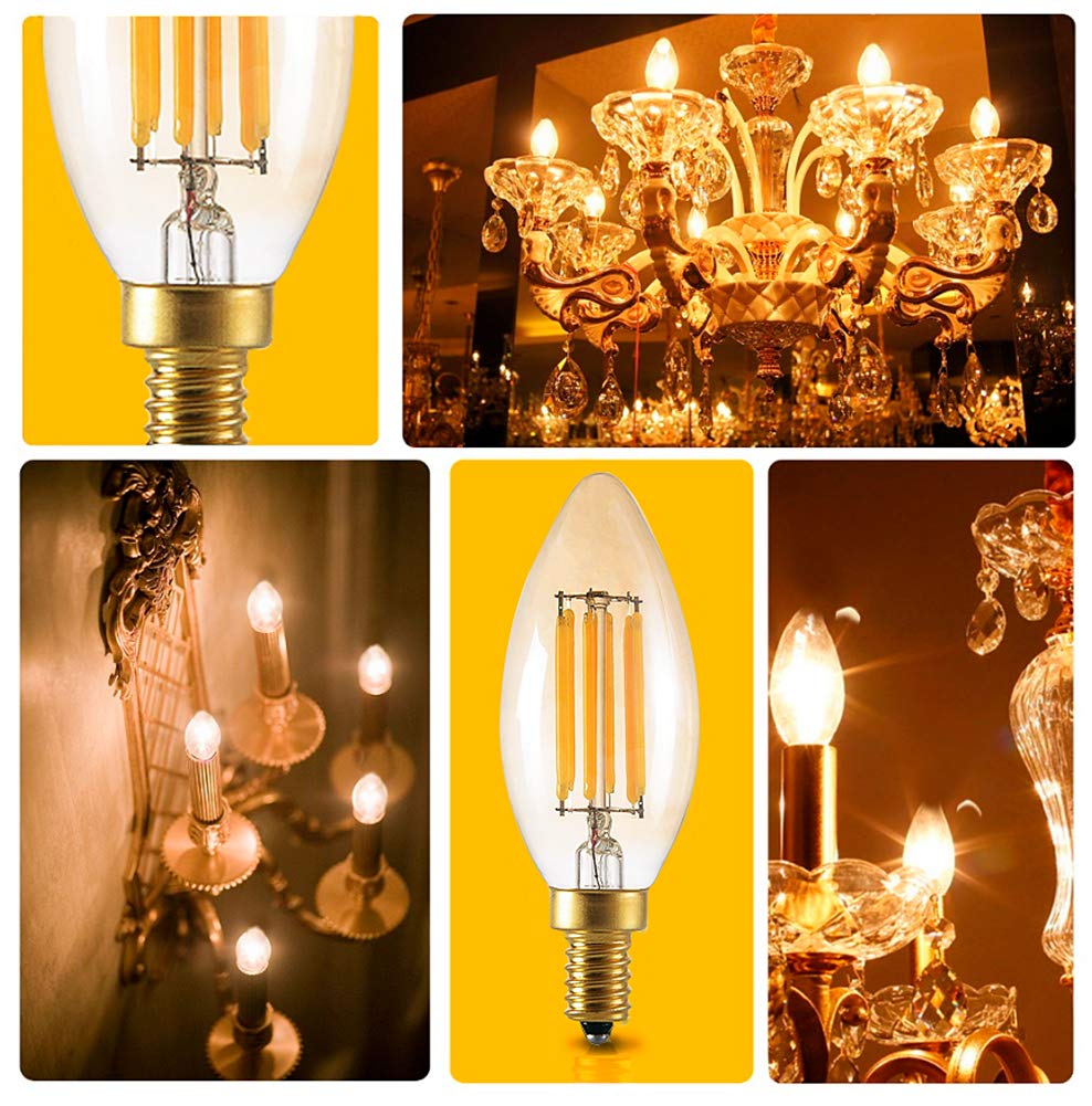 Maotopcom 6-Pack 6W E12 Dimmable Led Candelabra Bulbs, 2300K Warm Yellow