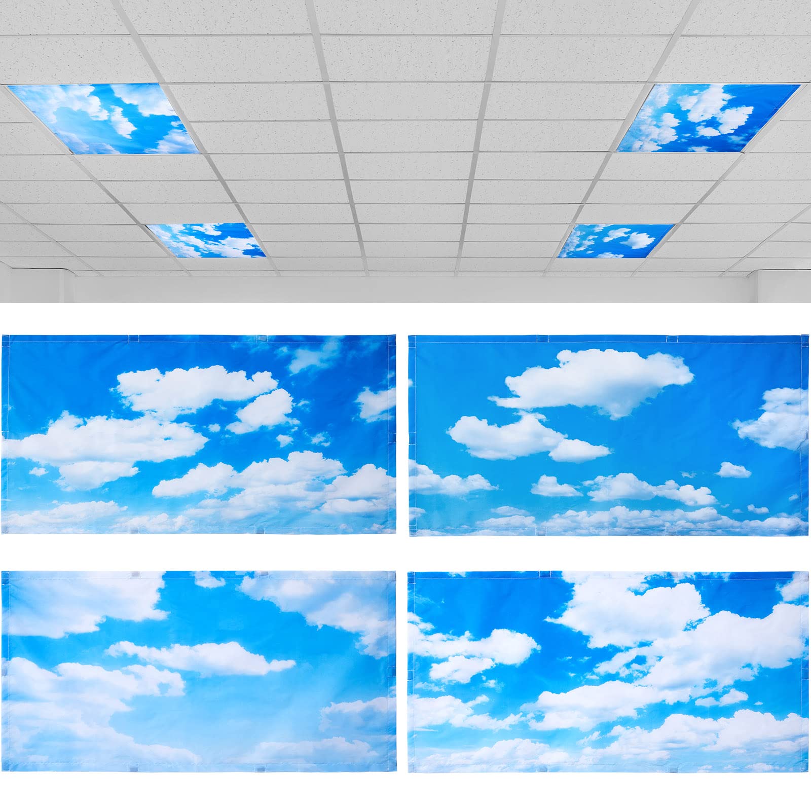 Hortsun 4 Pcs 4 x 2 Feet Fluorescent Light Covers for Ceiling Lights Classroom Office Magnetic Light Filters Light Diffusers for