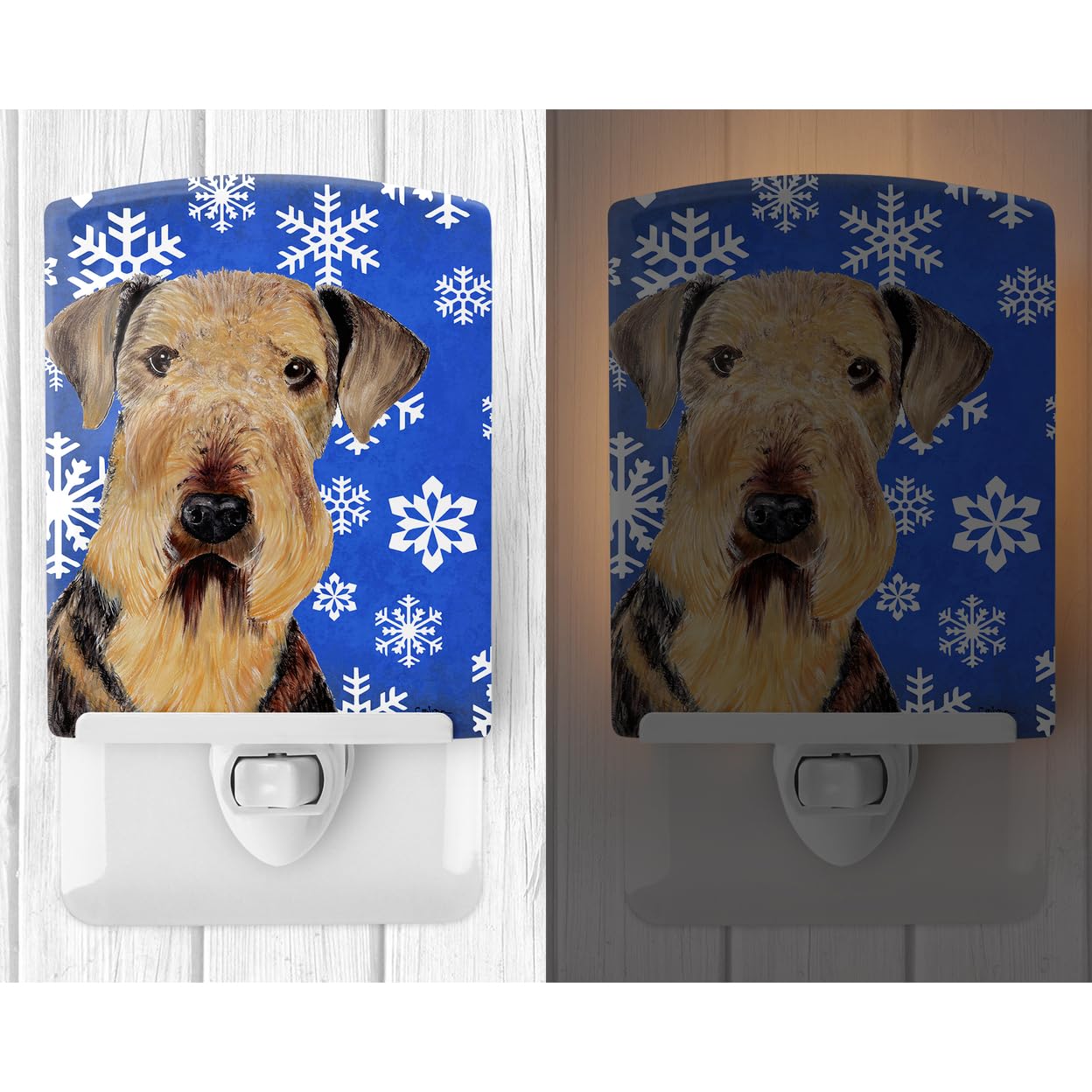 Carolines Treasures Night Light, Airedale Winter Snowflakes, Ceramic, UL-Certified, 6x4x3in, Multicolor, Model SC9373CNL