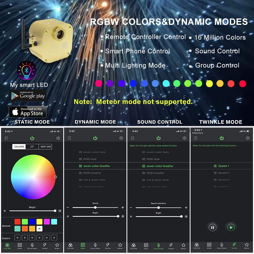 AMKI 16W Twinkle Fiber Optic Sensory Lights, RGBW Waterfall Curtain, 300pcs, 9.8ft, Multicolor