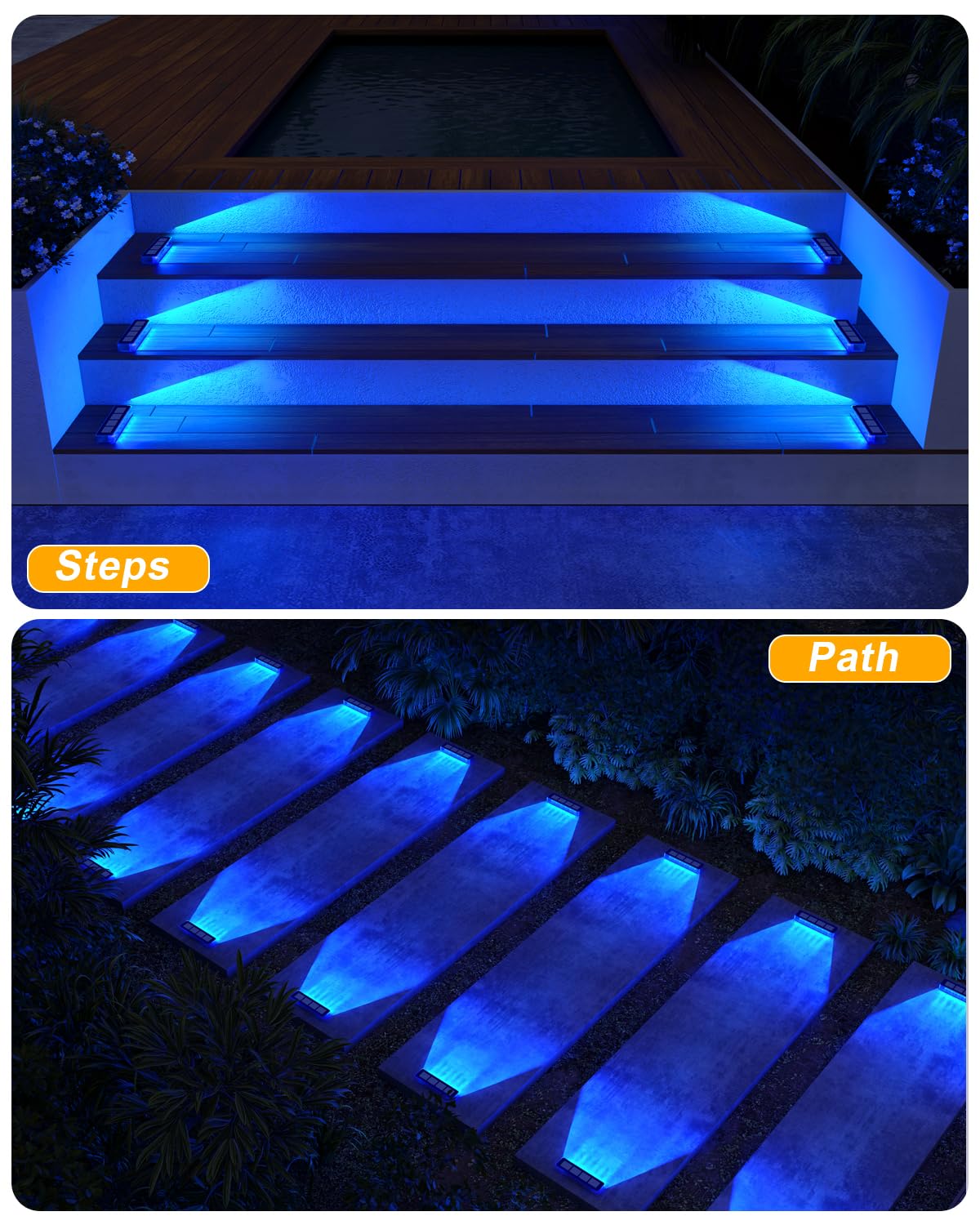 Detarzinled Blue Solar Lights For Outside,8 Pack Solar Deck Lights Outdoor Waterproof Led,Blue Step Light For Outside,Dock Light