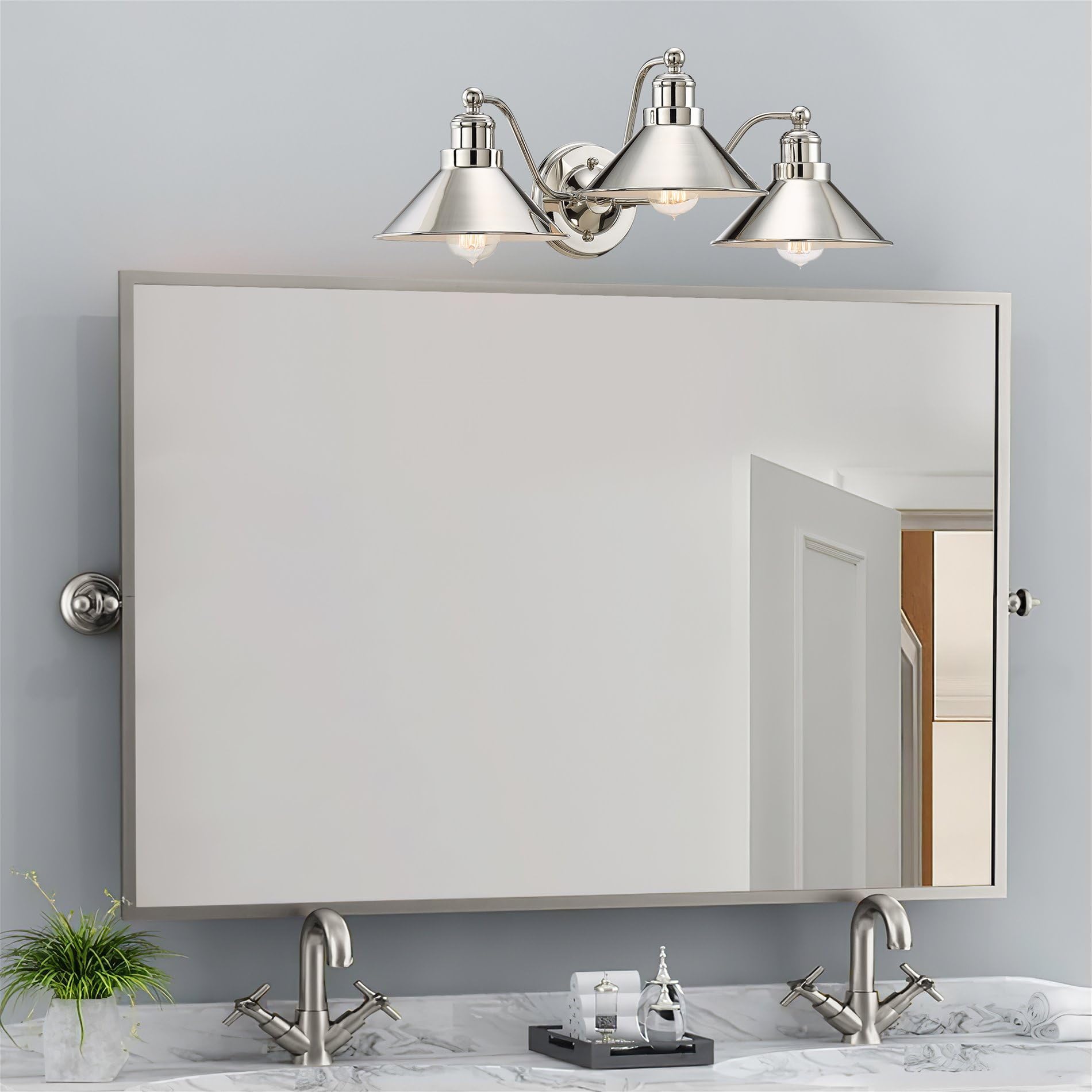 Kira Home Welton 3-Light Bathroom Light, 25.5 Polished Nickel, Metal, Modern Farmhouse Vanity Fixture, Model Rv-Wb4833-Pn