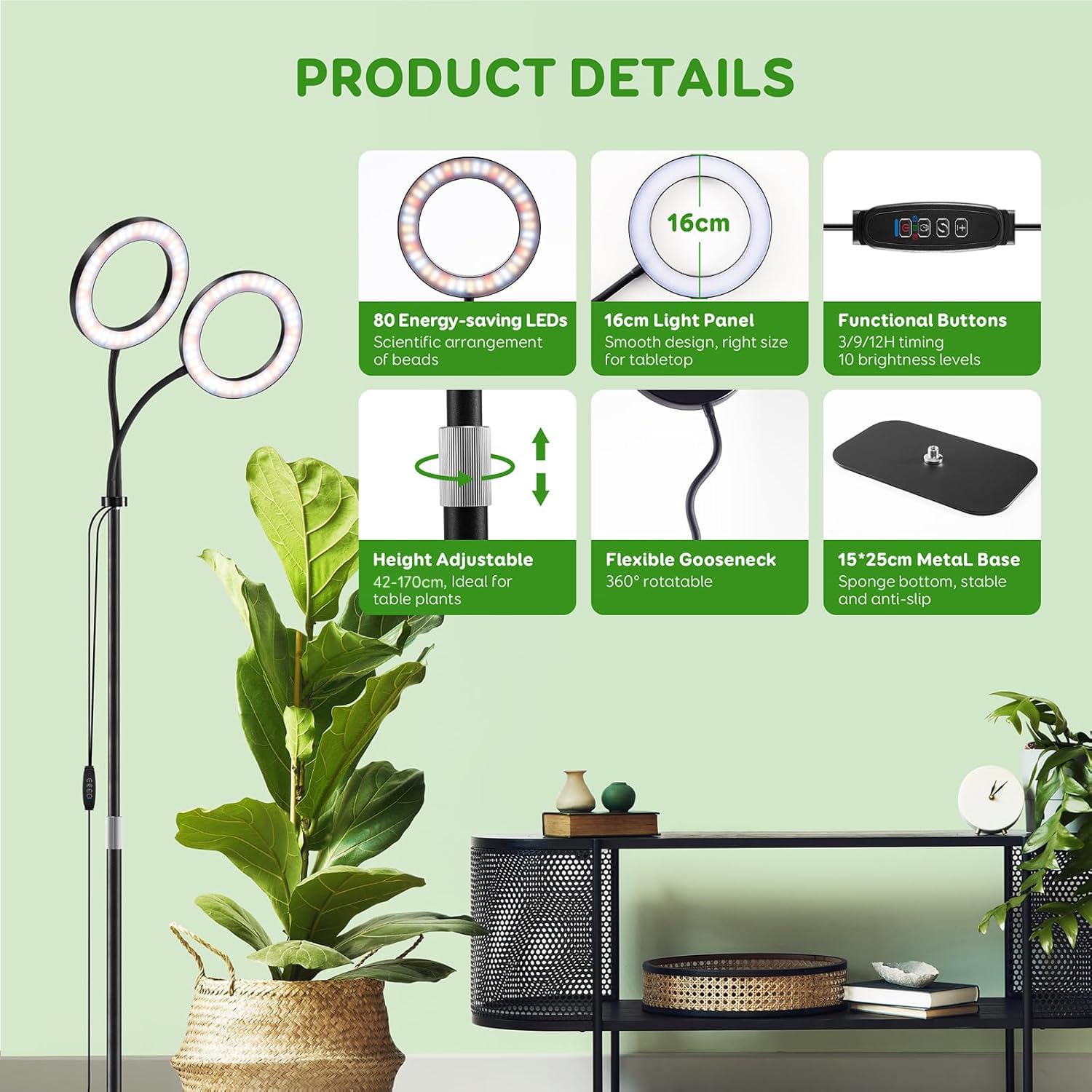 Lpmzmbl 2 Head Grow Light For Indoor Plants,Full Spectrum Led Halo Plant Lights With Stand, Floor Standing Growing Lamp With Adj
