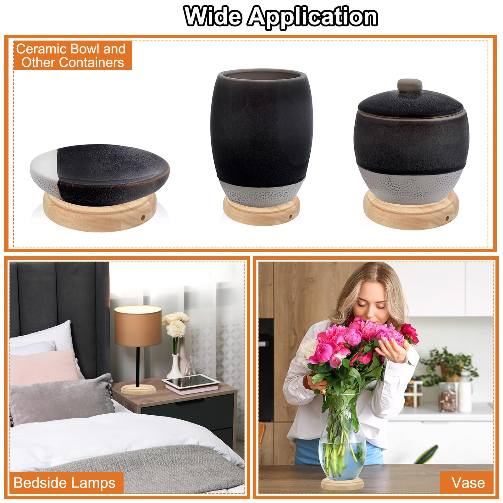 Patikil 6'' X 1.3'' Wooden Lamp Base, 2Pcs Round Solid Wooden Base Wood Desk Lamp Display Stand Replacement For Bedroom Bedside