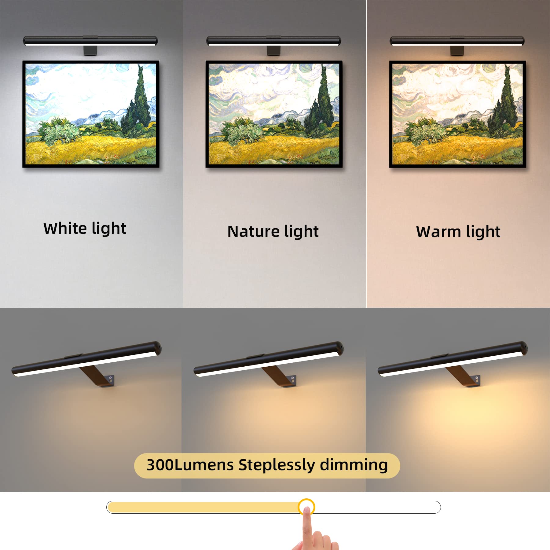 22'' Battery Picture Light Painting Light With Remote, Full Metal Art Light Led Display Light With 400Lm,3 Lighting Colors,Dimma