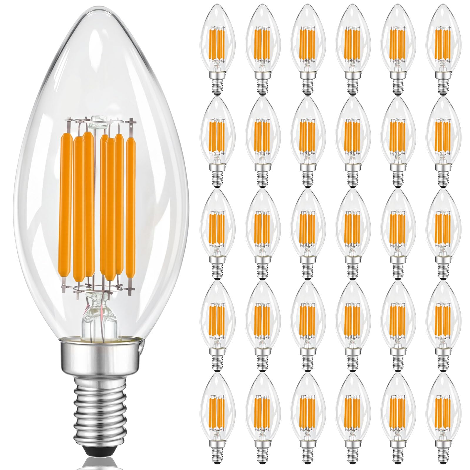 Mudder 30 Pack E12 Candelabra LED Bulbs, 60 Watt Equivalent Dimmable Chandelier Light Bulbs, 6W 600 Lumens 2700K Warm White C35 