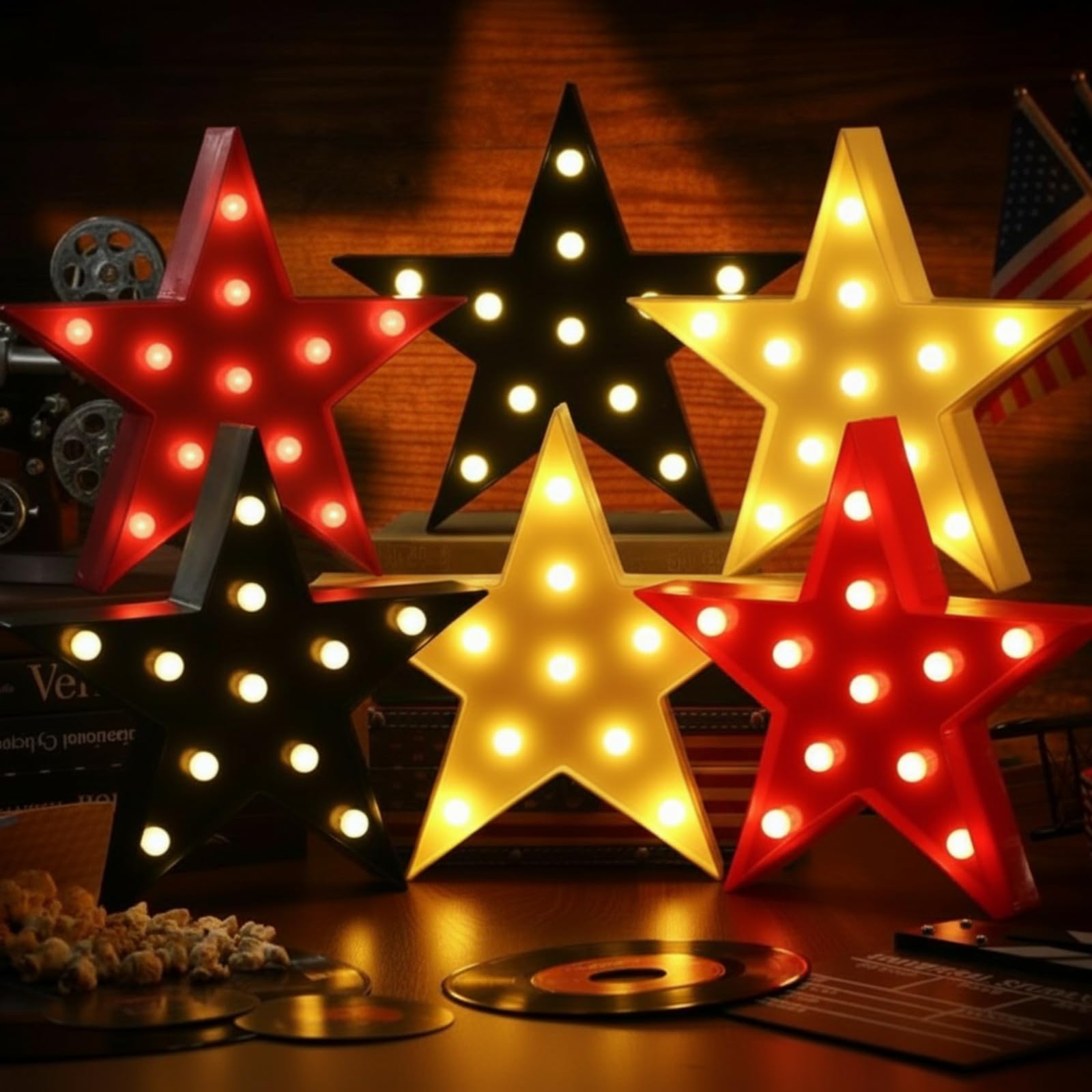 VIHOSE 6 Pcs Marquee Star Lights LED Star Signs Light up Movie Theater Decor Battery Operated Night Light for Gifts Birthday Par