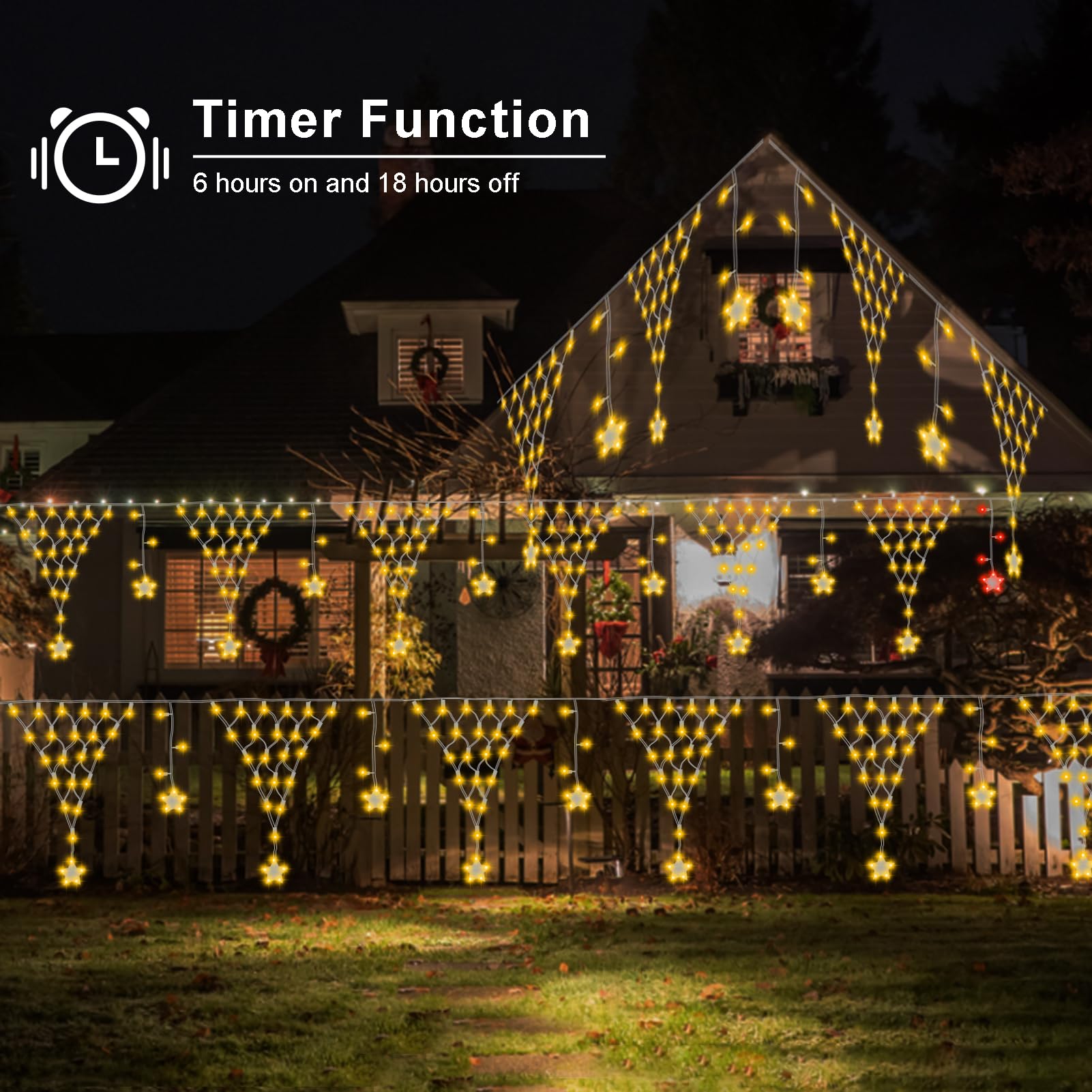 Christmas Net Lights,196 Led 13.1X1.9Ft Waterproof Outdoor Christmas Lights Net Lights Mesh Lights Mains Powered Timer Built In