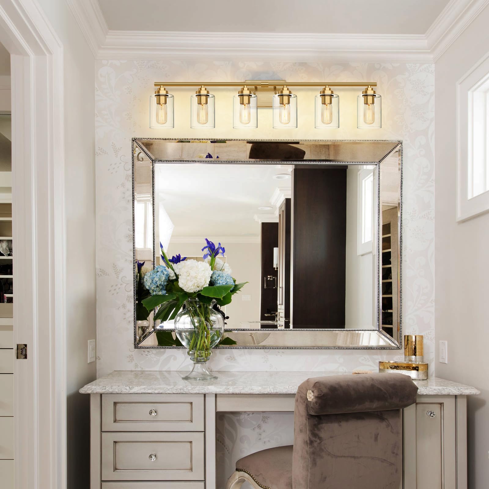 Bathroom Vanity Light Over Mirror,Vanity Light For Bathroom,Bathroom Light Fixture Wall Sconce Lighting For Bedroom,Living Room (Gold, 6-Light)