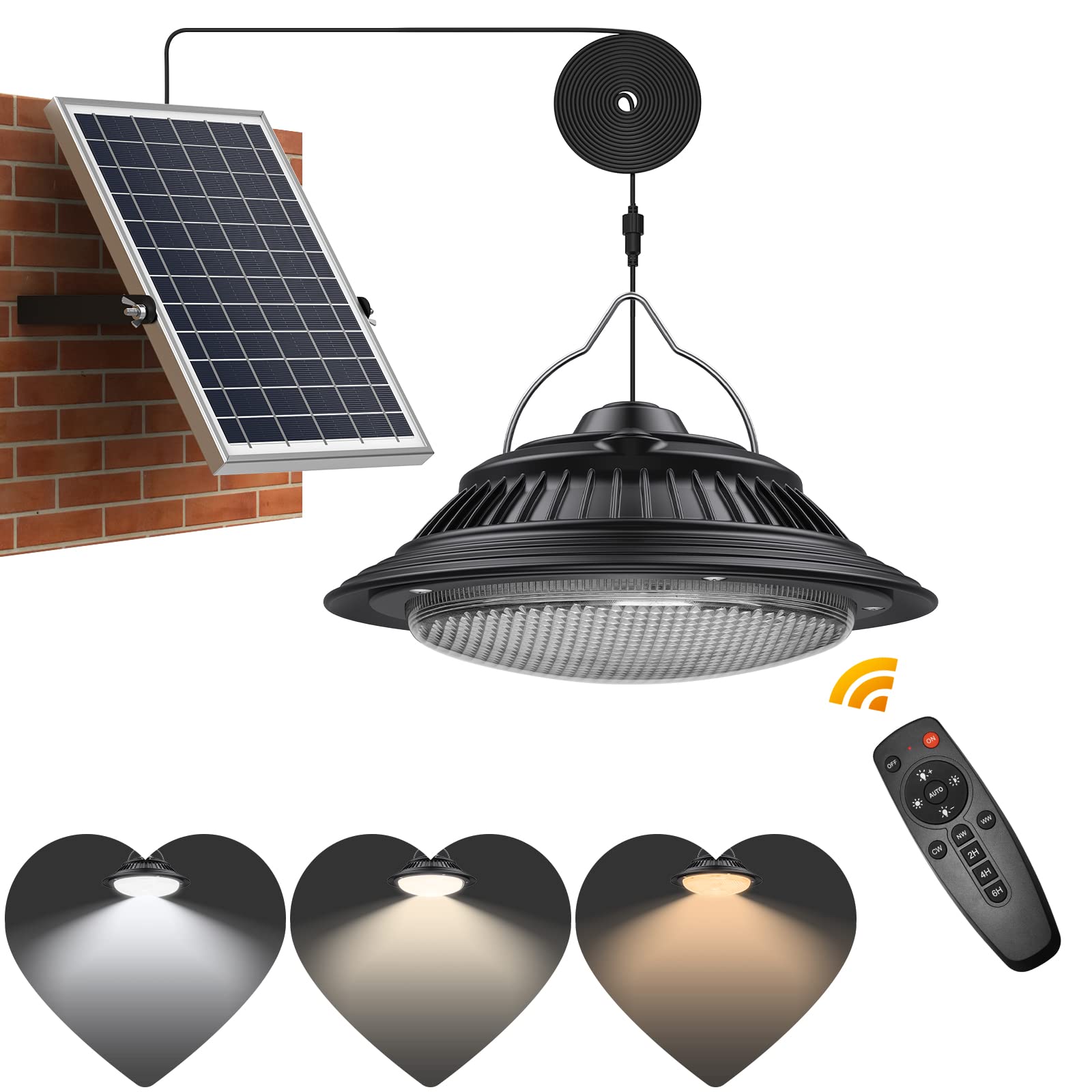 SunBonar Solar Pendant Lights Indoor Outdoor,3200K/4000K/6000K Dimmable Daytime Available Solar Shed Light with ON OFF Switch & 
