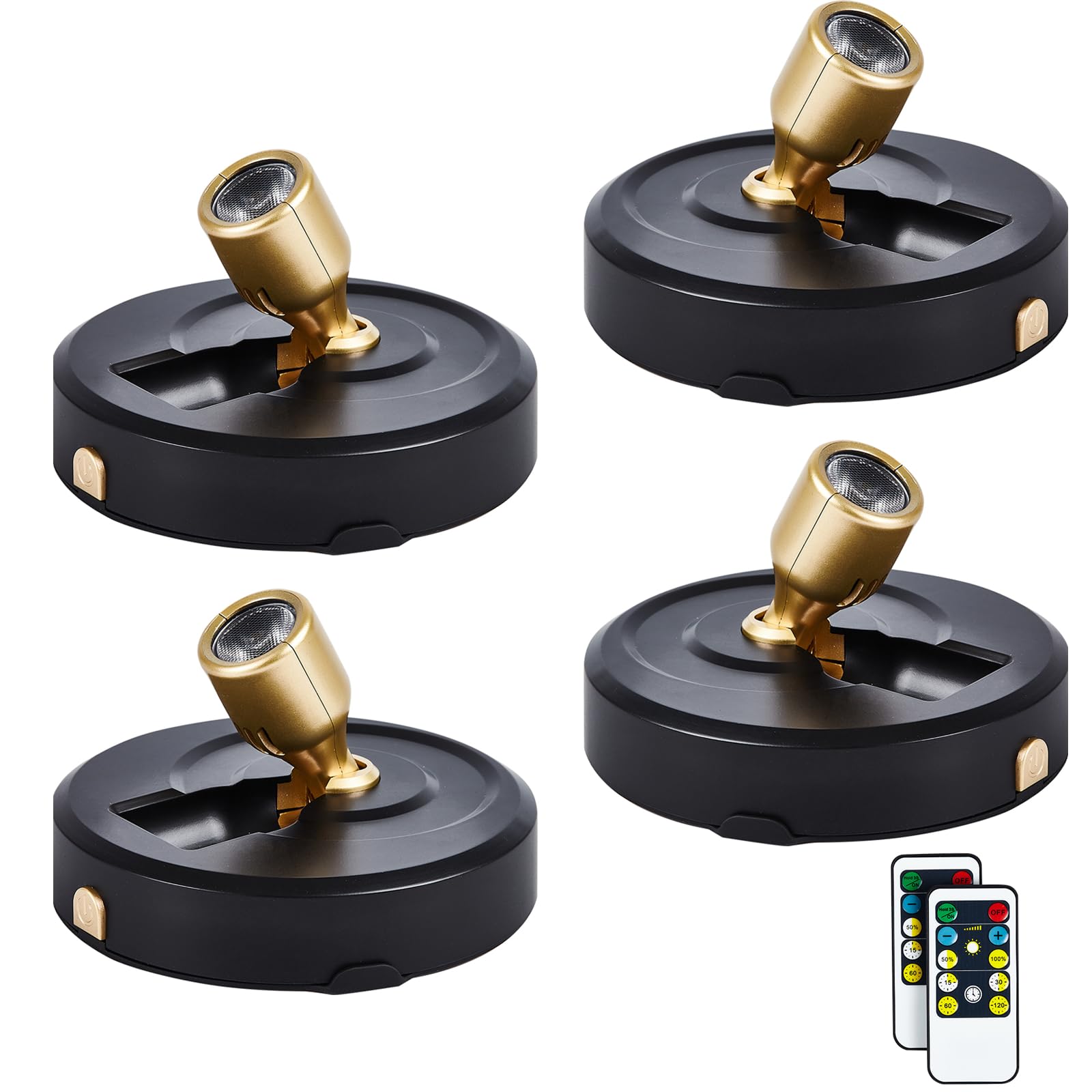 HOFUY 4-Pack Battery Powered LED Spotlight, Wireless Picture Lights, Uplighting Indoor, Puck Lights with Remote, Stick Spot Ligh