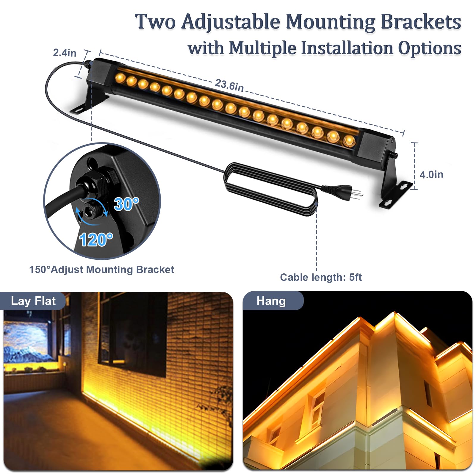 nanzgecc 36W Outdoor Wall Washer Light Bar, 2FT Waterproof 2700K Warm White, Aluminum Housing, 120V, 2 Pack