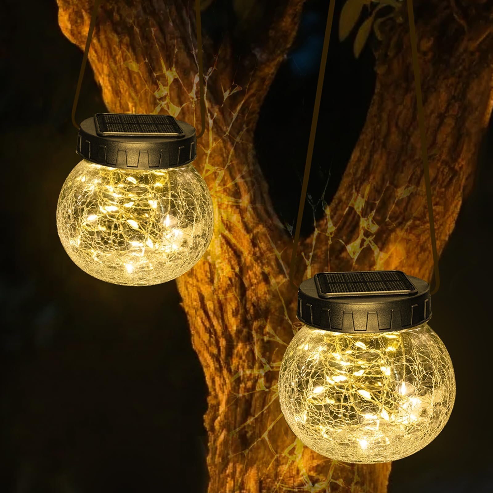 Kolpop Solar Lantern  2 Pack Solar Lights Outdoor Waterproof with 30 LED  Hanging Globes Lights Splited Glass for Garden Decor Patio Backyard Outdoor Warm White