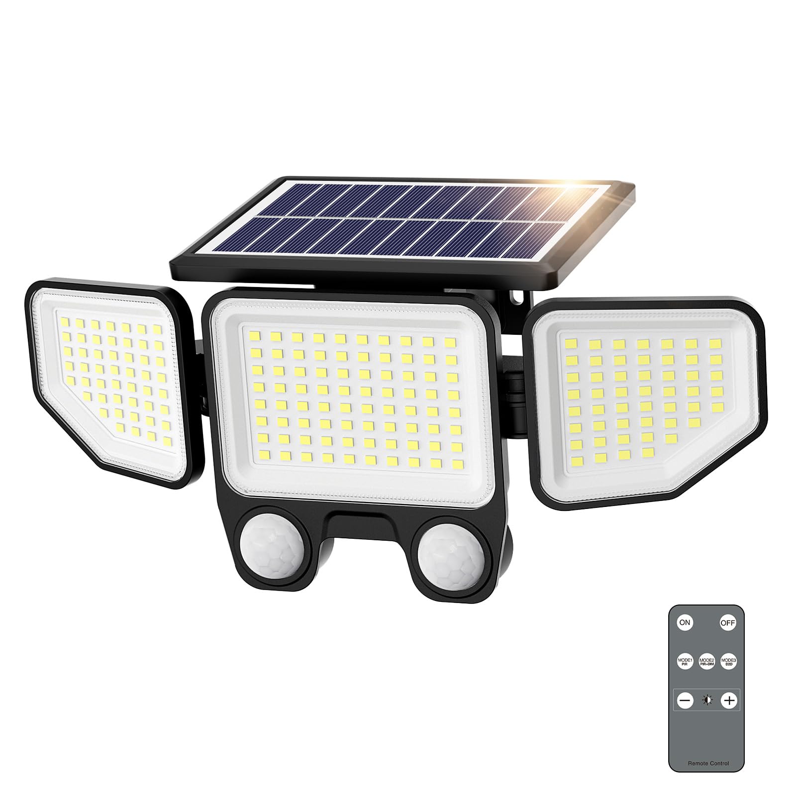 Onforu Solar Lights Outdoor, 3000LM, 180 LED, Motion Sensor, IP65 Waterproof, Remote Control, Black, Model BDTYE06-3