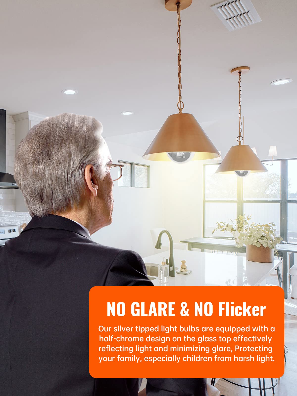 Omed G80 Anti Glare Half Silver Chrome Dimmable Led Light Bulbs 6 Pack, E26 2700K Soft White Globe Tipped Edison Bulbs, 6 Watt 6
