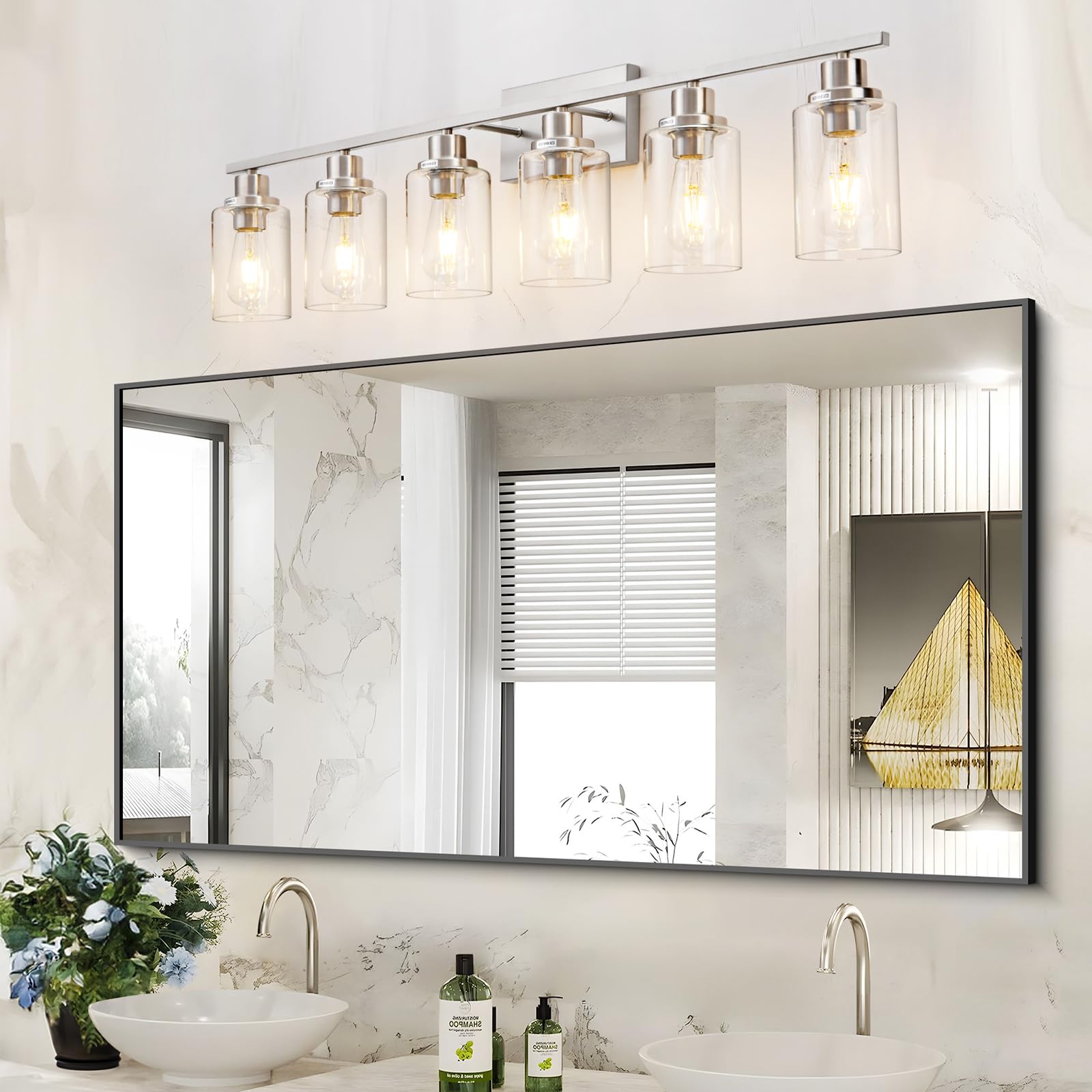 Hccz 6 Light Bathroom Light Fixtures Brushed Nickel Vanity Light Over Mirror Modern Farmhouse Wall Lighting Sconces Wall Lamp Fo