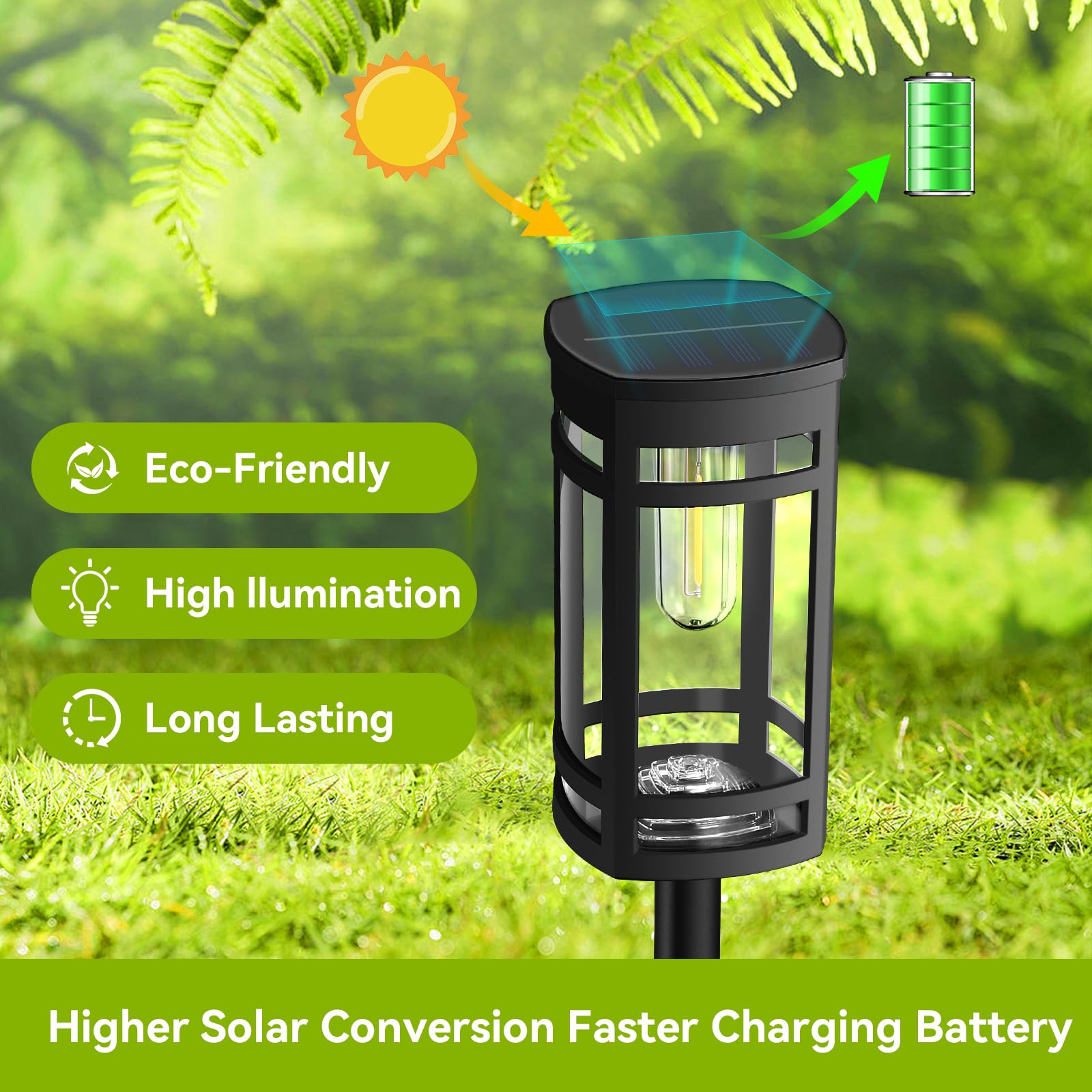 EXCMARK Solar Lights 8 Pack Outdoor Waterproof Garden Pathway Lighting, Cool White, Plastic, Model HR24WH08, Black