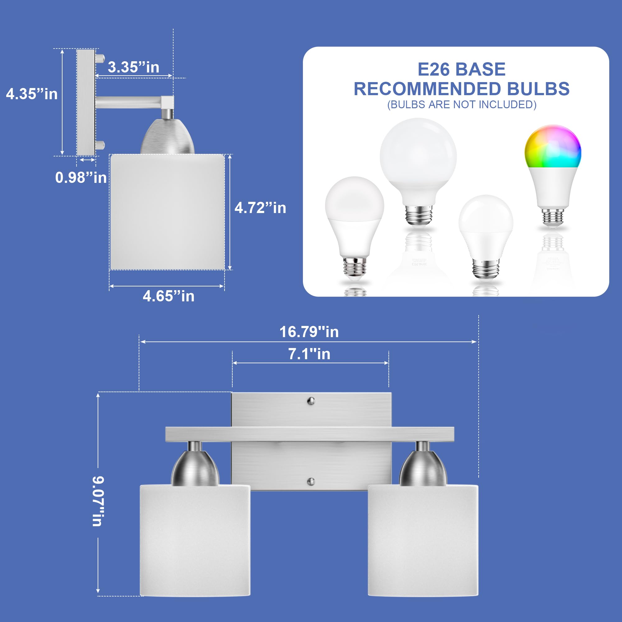 Dekang Bathroom Lighting Fixtures Over Mirror Brushed Nickel, Anti-Rust 2-Light Bathroom Vanity Lights, Modern 18Inches Wall Sco
