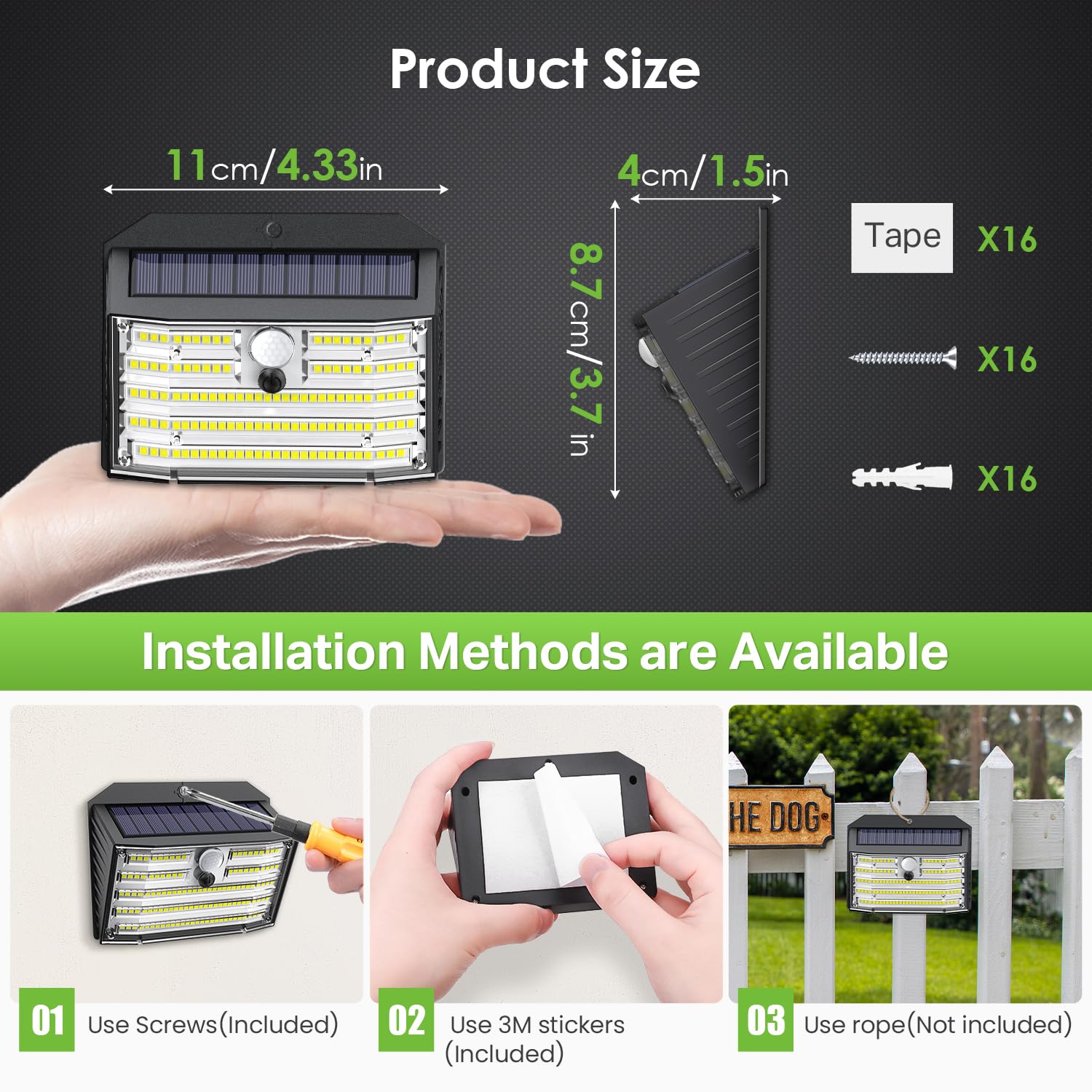 CLAONER Solar Motion Lights, IP65 Waterproof, 3 Modes, 16 Pack, Warm White, Model SL136AW-US
