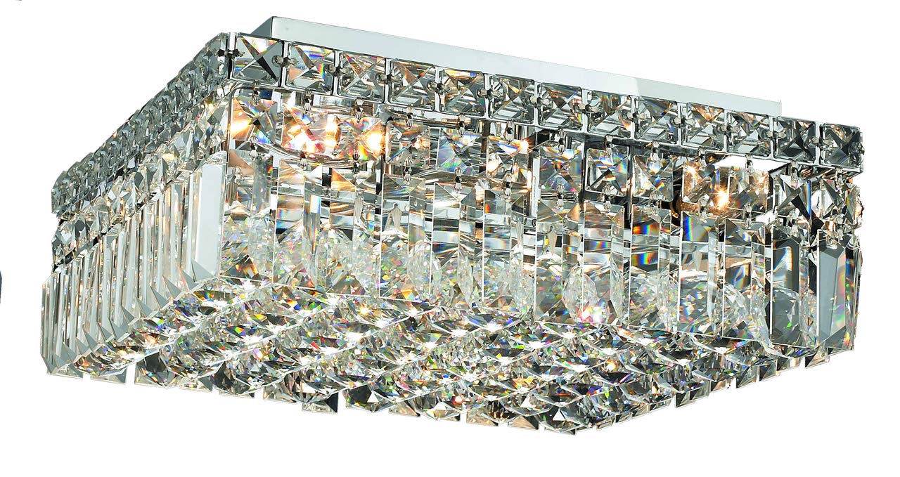 Elegant Lighting 2032F14C/RC 5-Light Crystal Chandelier, Chrome Finish, Flush Mount, Clear Crystals