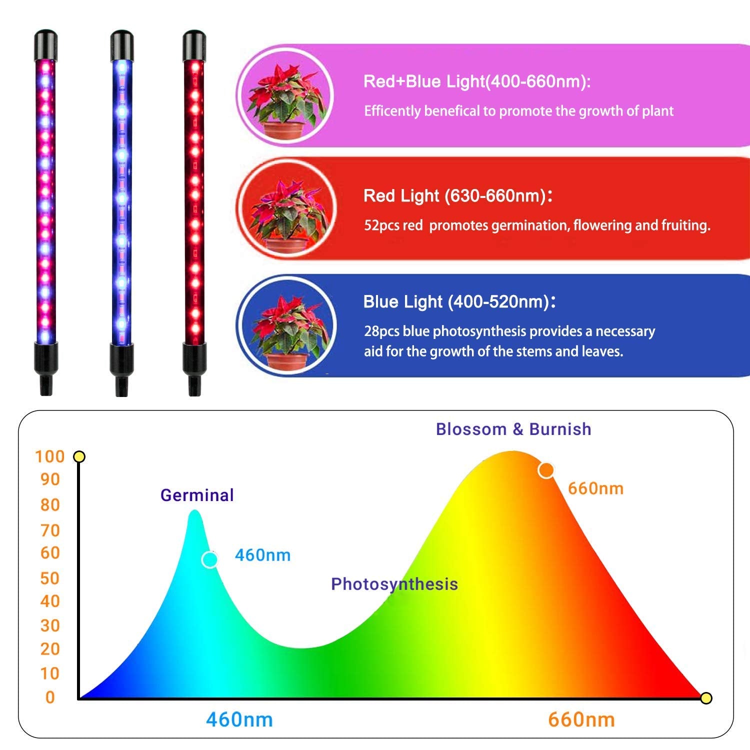 Growstar 80W Grow Light With Stand Tripod, 4 Heads Plant Light With Timer 4/8/12H, Grow Lamp Full Spectrum 360°Adjustable Gooseneck & Tripod For Indoor Plants.