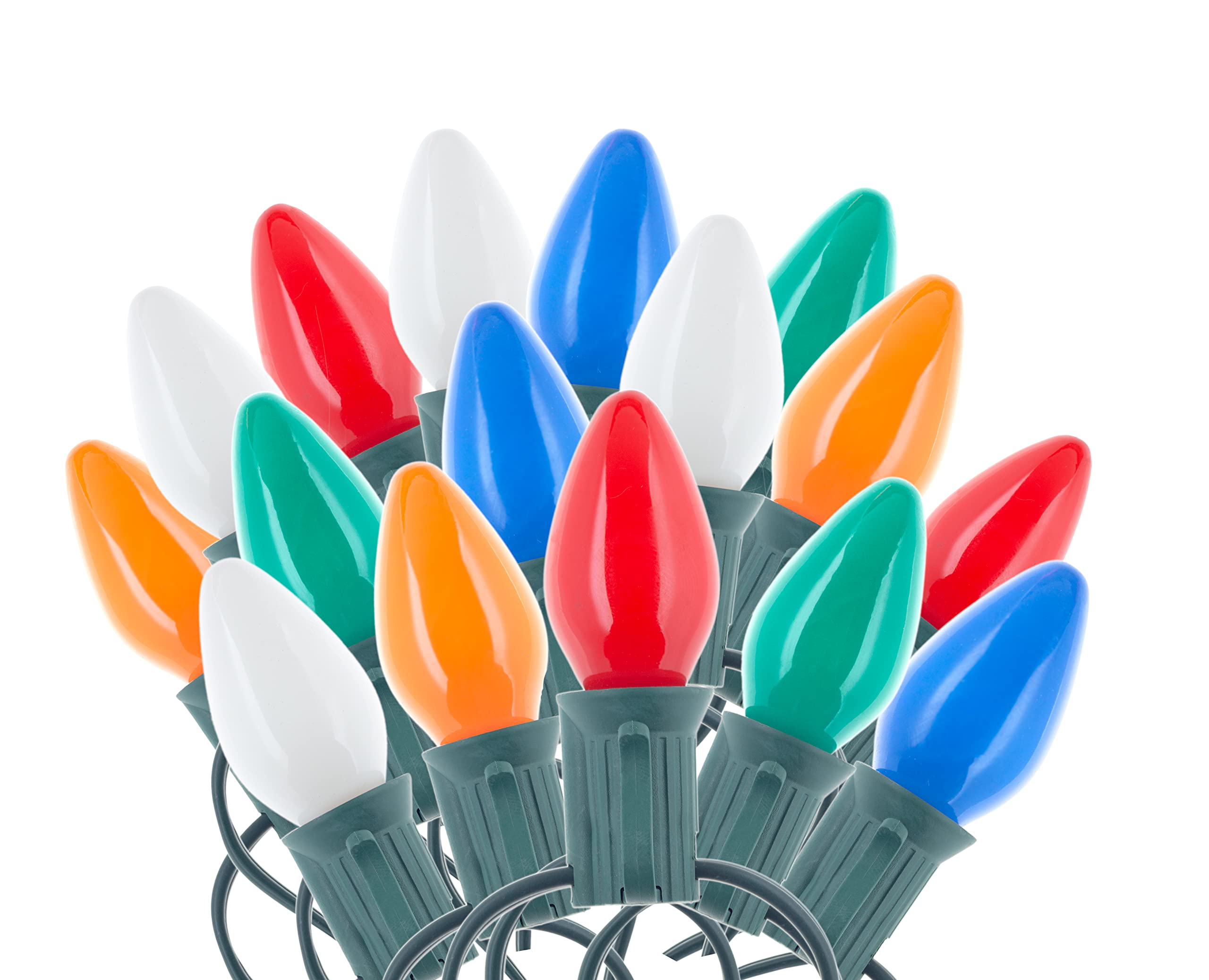 Creative Hobbies C7 LED Vintage Light Bulbs, 25 Multicolor 0.7W Ceramic, E12 Base for Outdoor String Lights & Candle Lamps