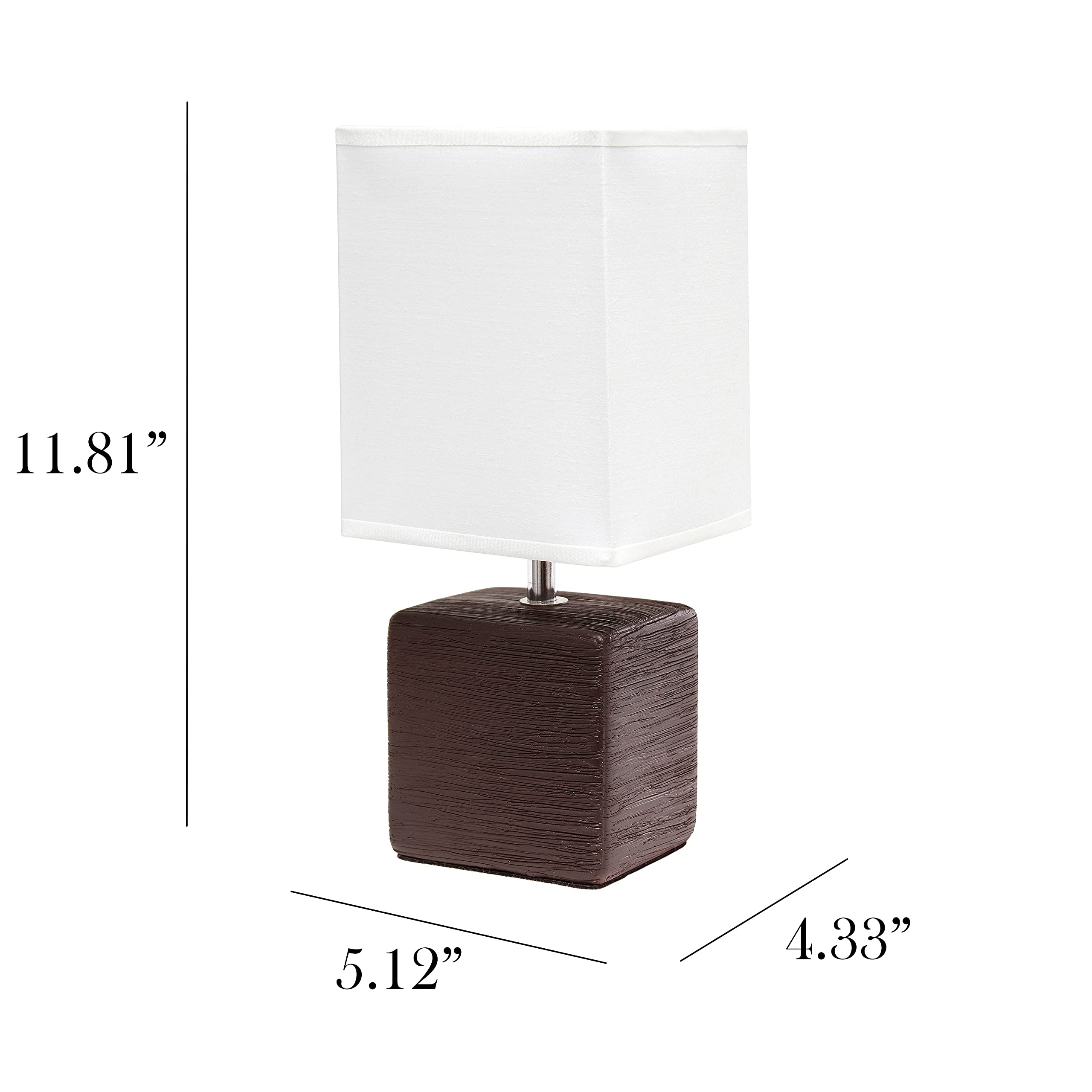 Simple Designs Petite Faux Stone Table Lamp Lt2072-Bwn, Ceramic, Brown With White Shade