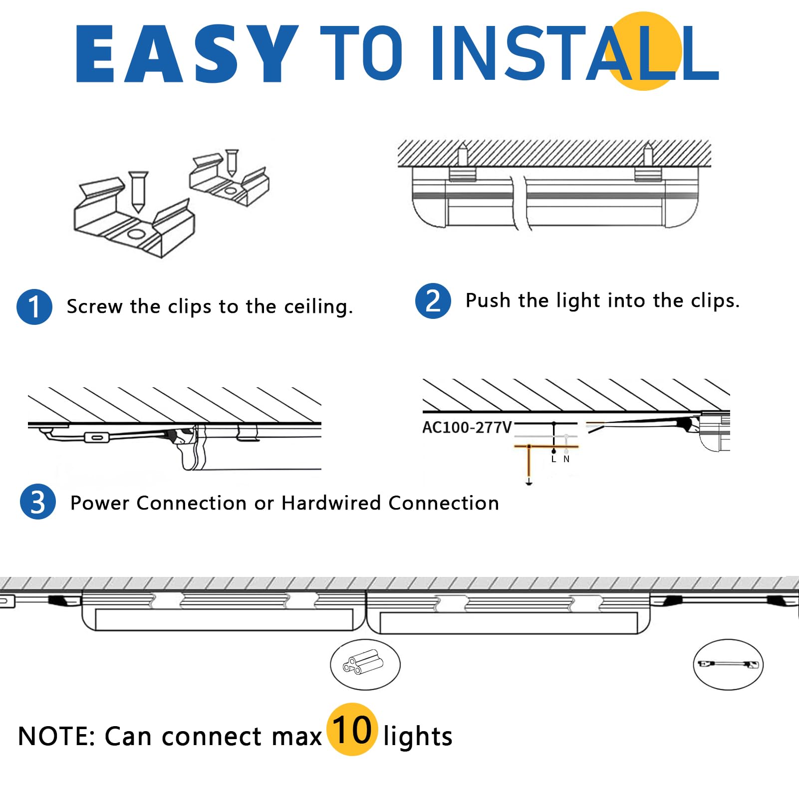 Reisener 4 Pack Ultra Bright 4Ft Led Shop Lights For Garage, 4500 Lumens 5000K Daylight, 48 Inch Linkable Plug & Play Light Fixt