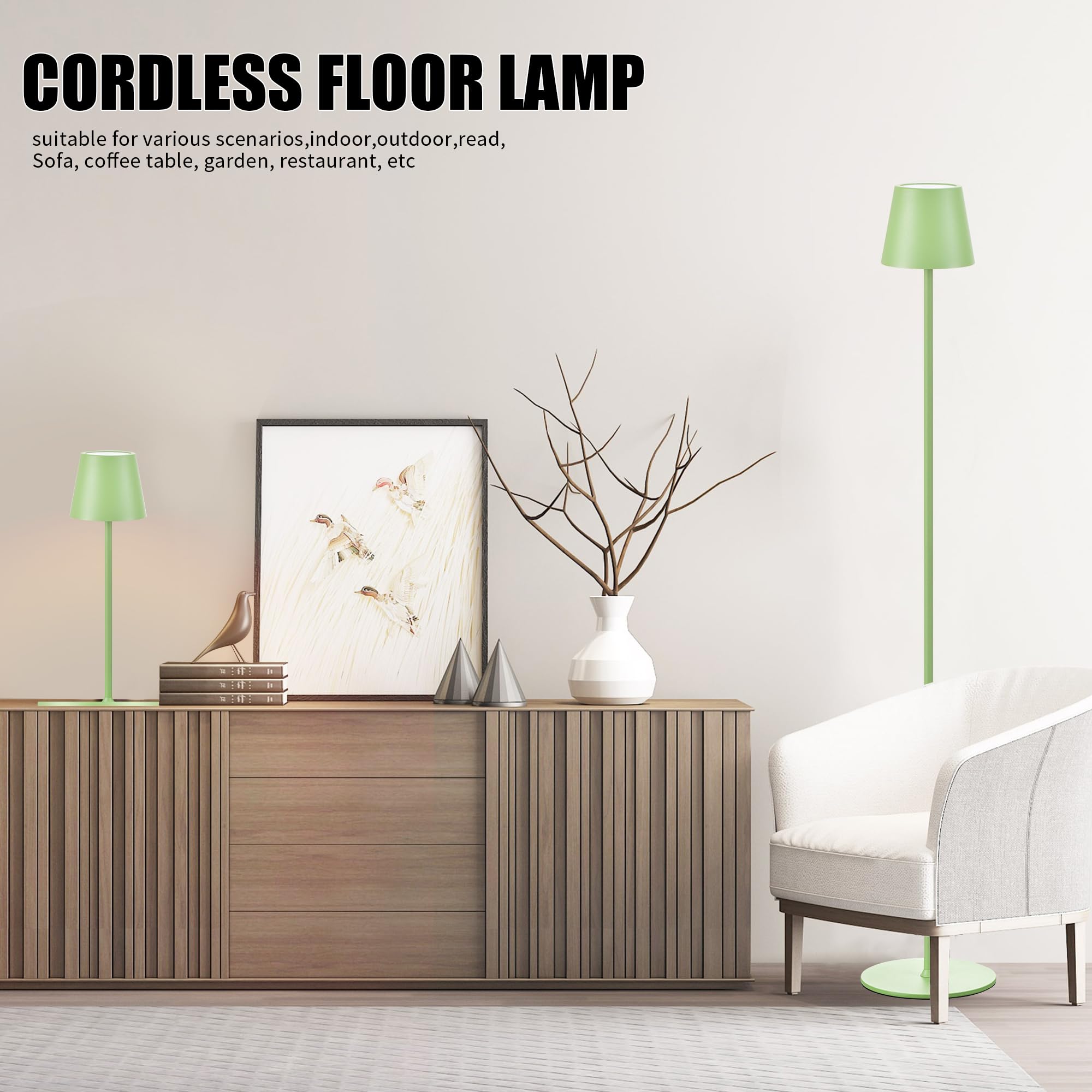 Imqsqik 2Pack Cordless Floor Lamp For Outdoor/Indoor, Built-In 6800 Mah Battery Led Battery Operated Lamp Rechargeable, With Touch Control Floor Lamp,Adjustable Height Floor Lamp For Patio(Green)