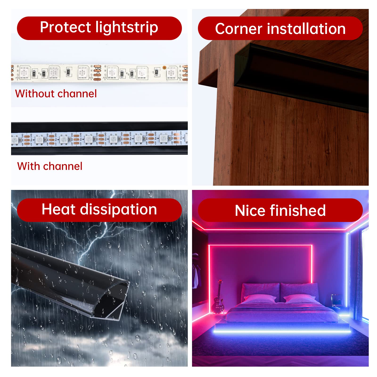 Muzata 6Pack 3.3Ft V Shape Led Channel, Black Aluminum With Smoky Cover, Easy Install