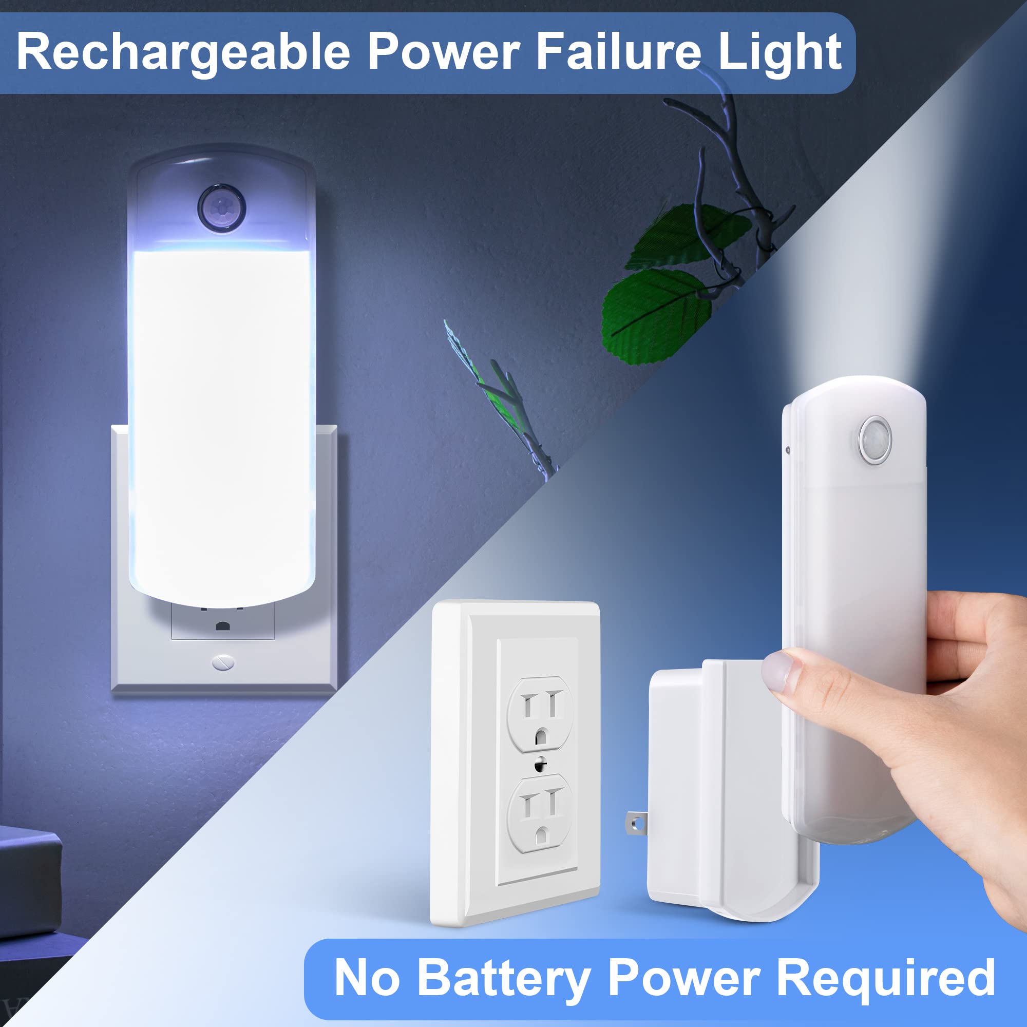 Enhon 3 Pack Led Power Failure Light, 4 In 1 Led Rechargeable Plug In Flashlights With Motion Detection, Led Emergency Lights For Home Power Failure Black Outs Hurricane Supplies