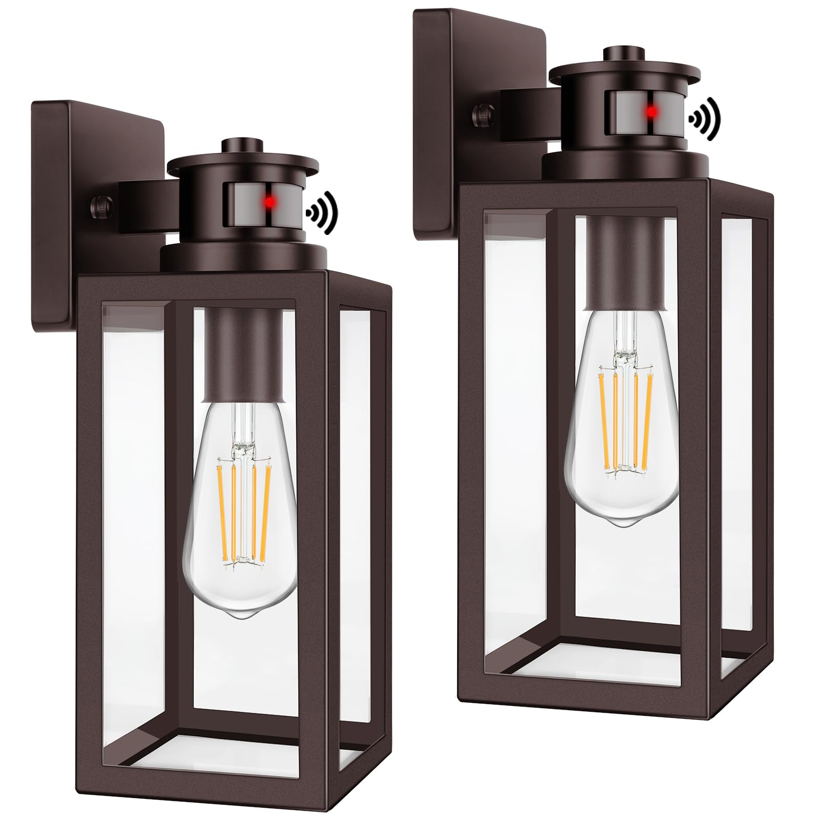 TOBUSA 2-Pack Motion Sensor Outdoor Wall Lights, Waterproof Dusk to Dawn Exterior Wall Light Fixtures, Modern Brown Outside Porc