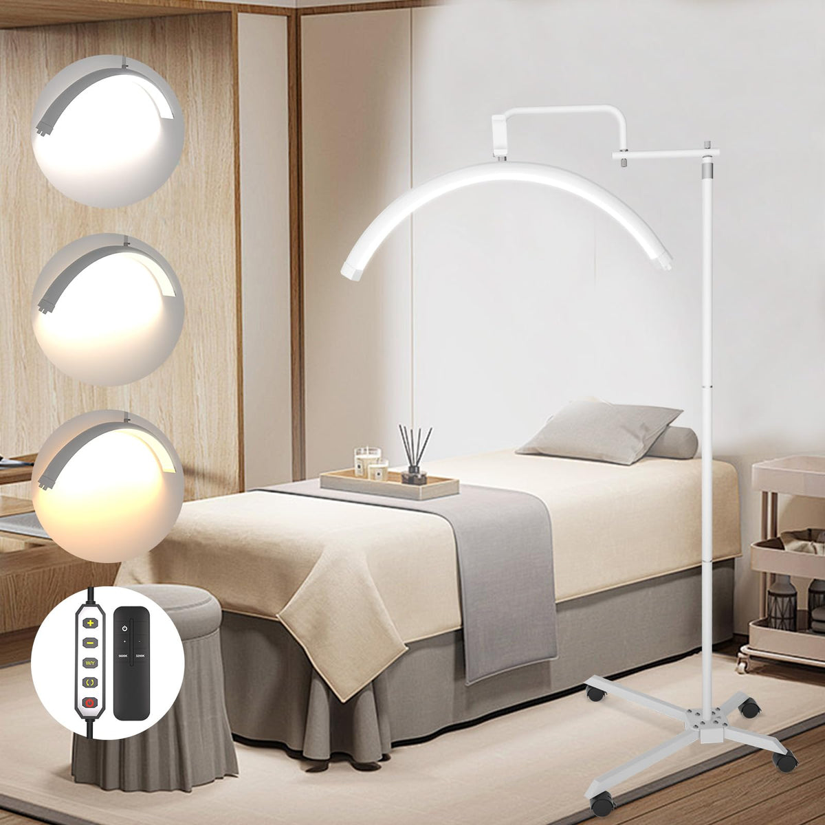SOLLA Lash Light for Eyelash Extensions, 28 Inch Dimmable LED Lash Lamp Extended Shrinkable Lamp Head, Rotating Half Moon Floor 
