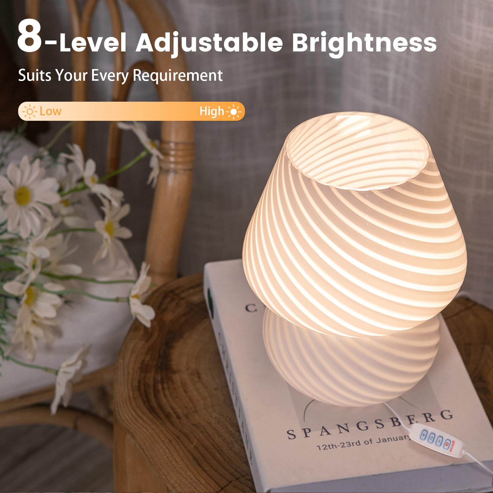 Ularoom Usb Plug-In Mushroom Lamp Small Bedside Table Lamp With 3 Temperature Led Bulb,Free Dimming Nights Light For Bedroom/Liv