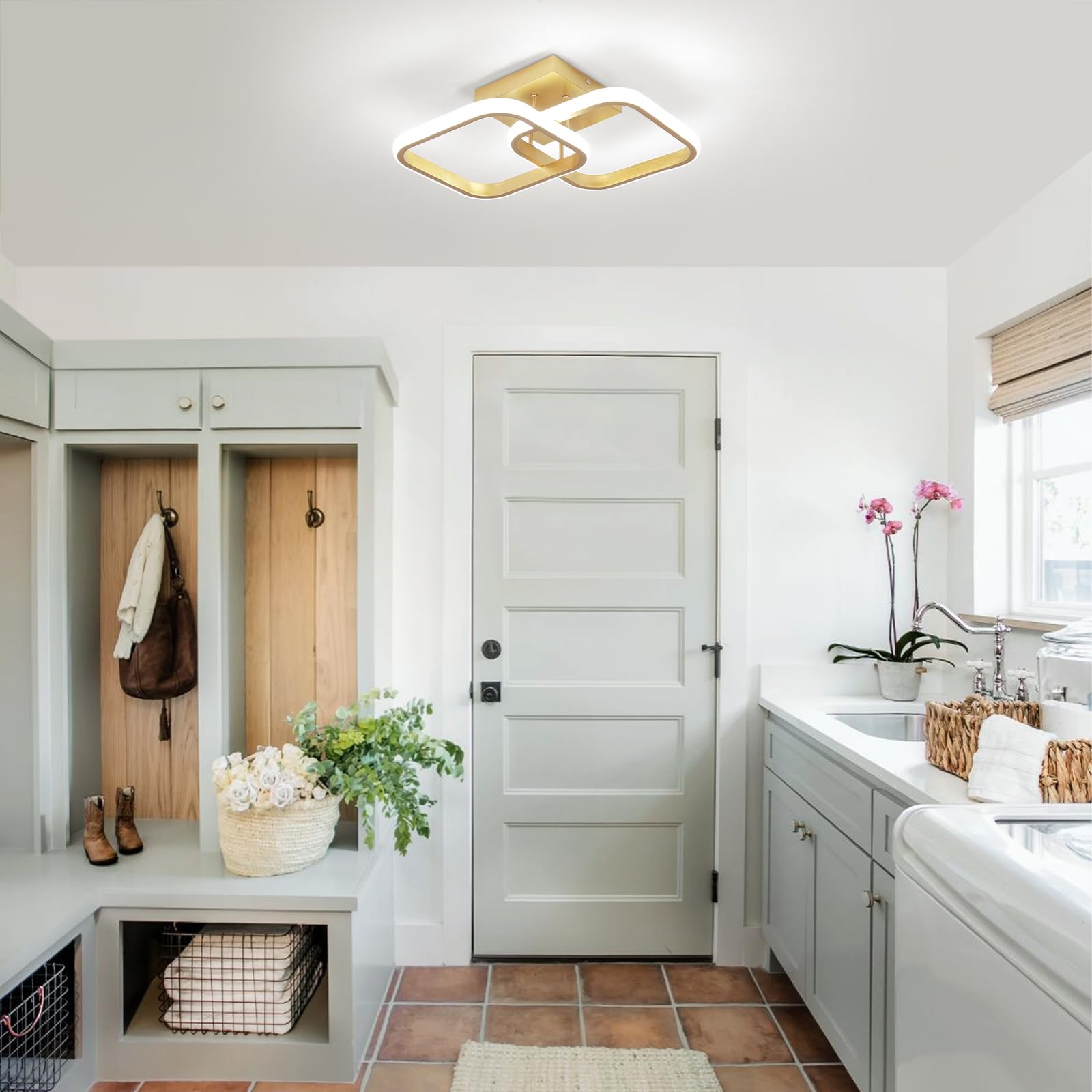 Caneoe 2 Packs Led Ceiling Light Fixture Modern Hallway Light Fixtures Ceiling Lighting Square Close To Ceiling Lights For Bathroom Bedroom Kitchen Balcony Stair Small Hallway Lamp (Gold)