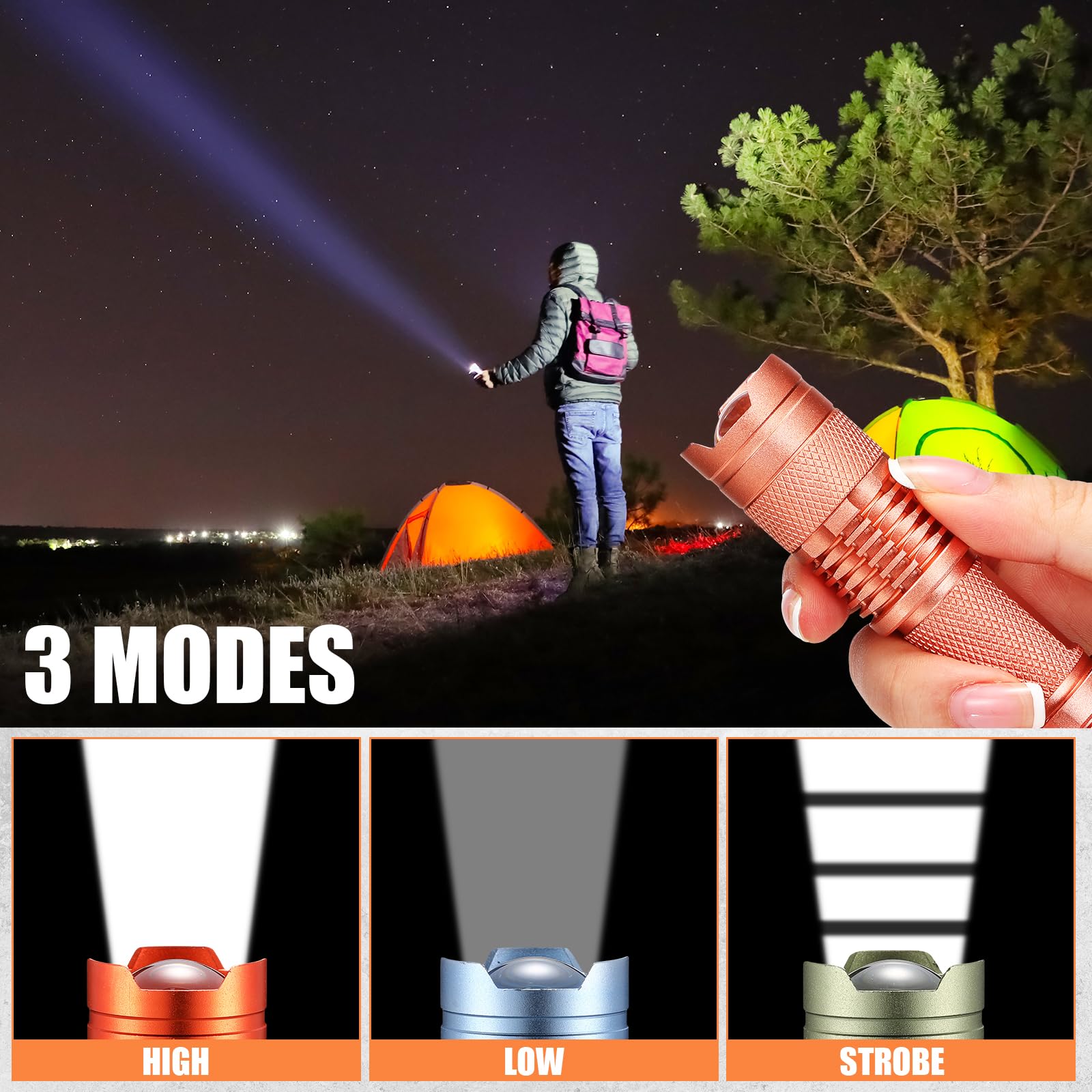 Fumete LED Flashlight Mini Tactical Torch 3 Modes Adjustable Focus Water Resistant Pocket Light Multicolor