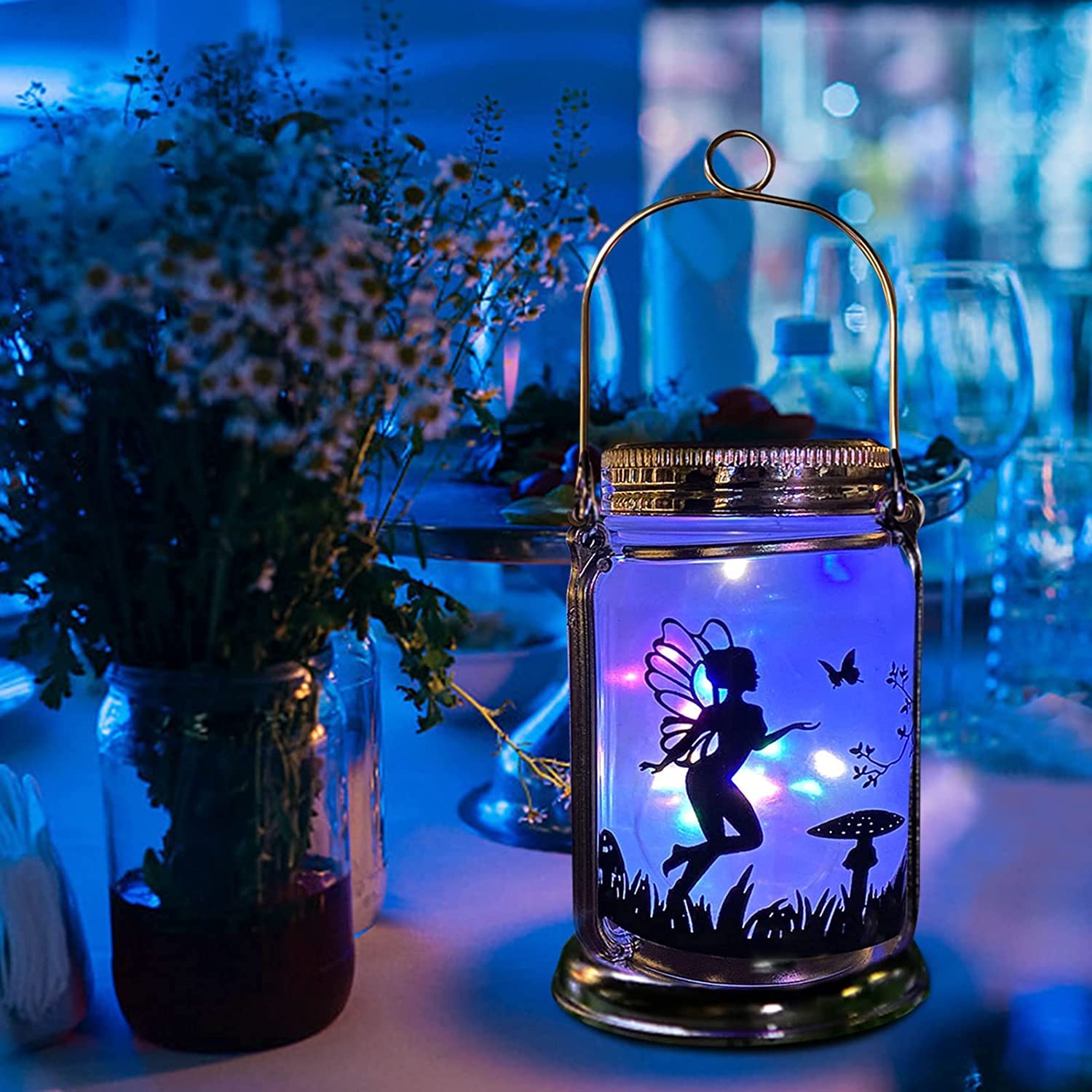 Vcdsoy Solar Fairy Lantern - 2 Pack Outdoor Hanging Lamp, Frosted Glass Jar, Multicolor, Garden Decorations, Gifts for Mom