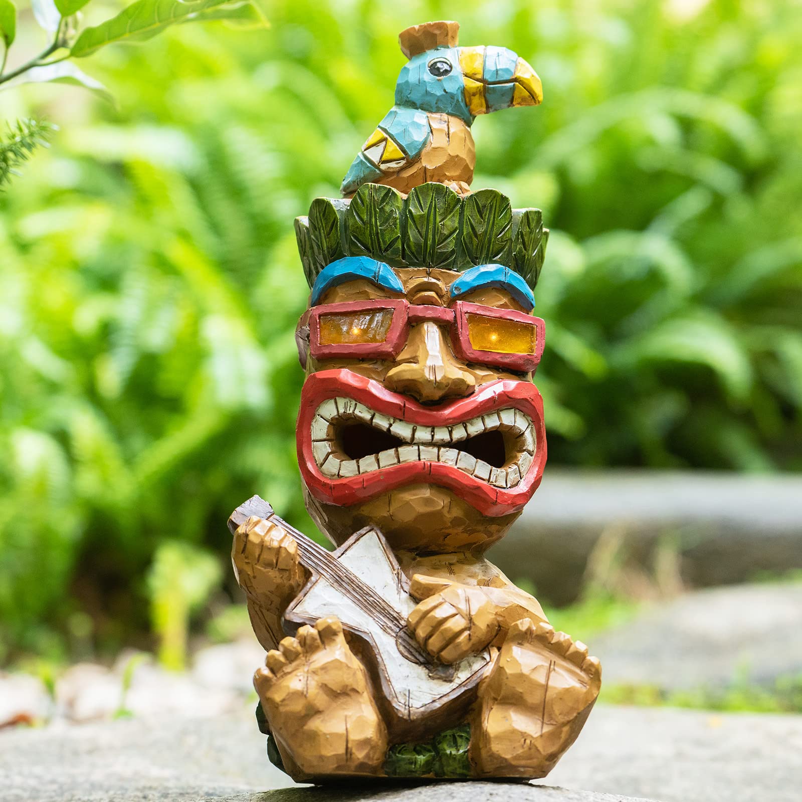EPTUEGA Tiki Statue - Funny Guitar Man Decor, 11.69in Tall, Blue Resin, Outdoor Patio and Yard Decoration, Model Tiki Statue-002