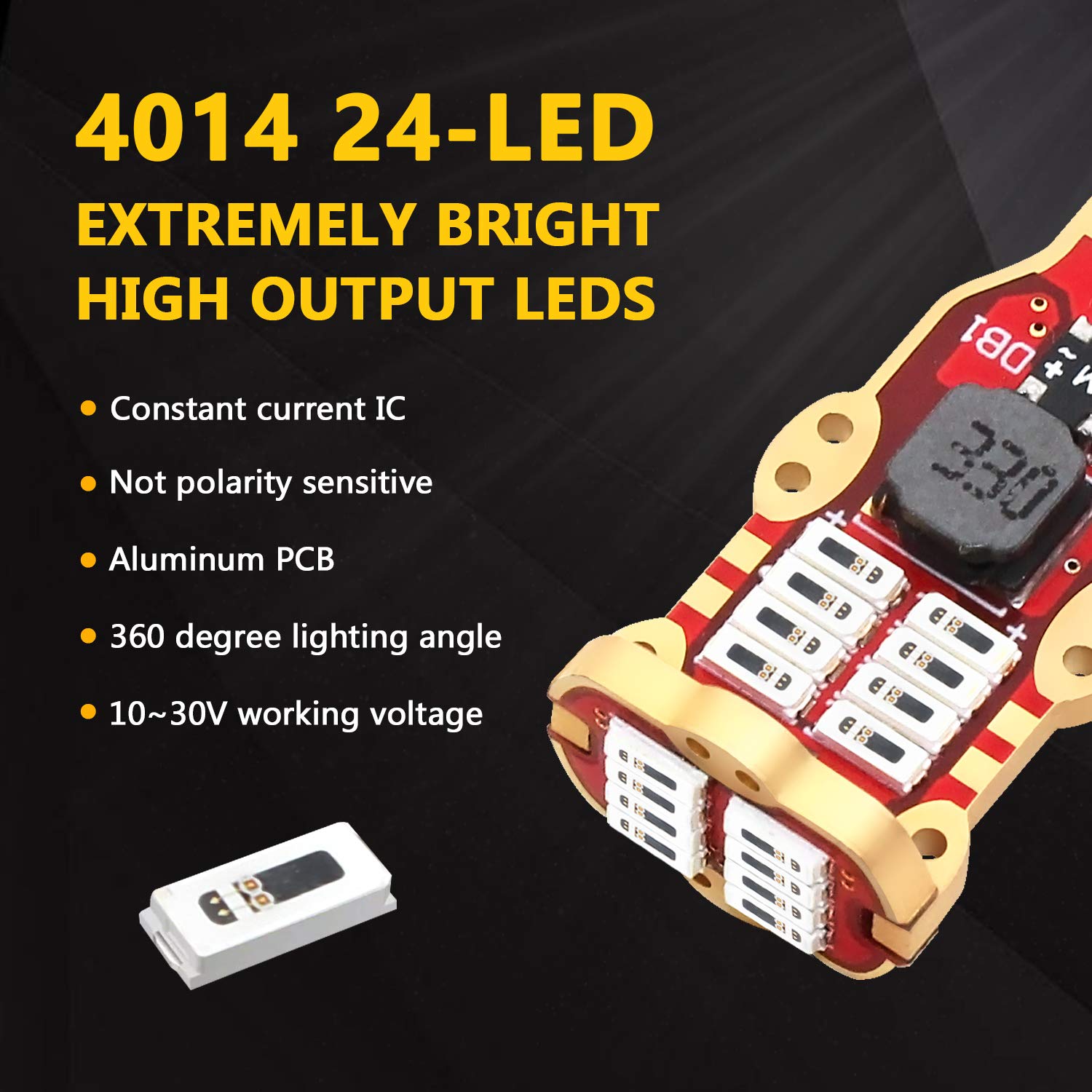 Phinlion 912 921 906 Red Center High Mount Stop Light Led Bulbs Super Bright 4014 24-Smd Chipsets Wedge T15 904 922 Replacement